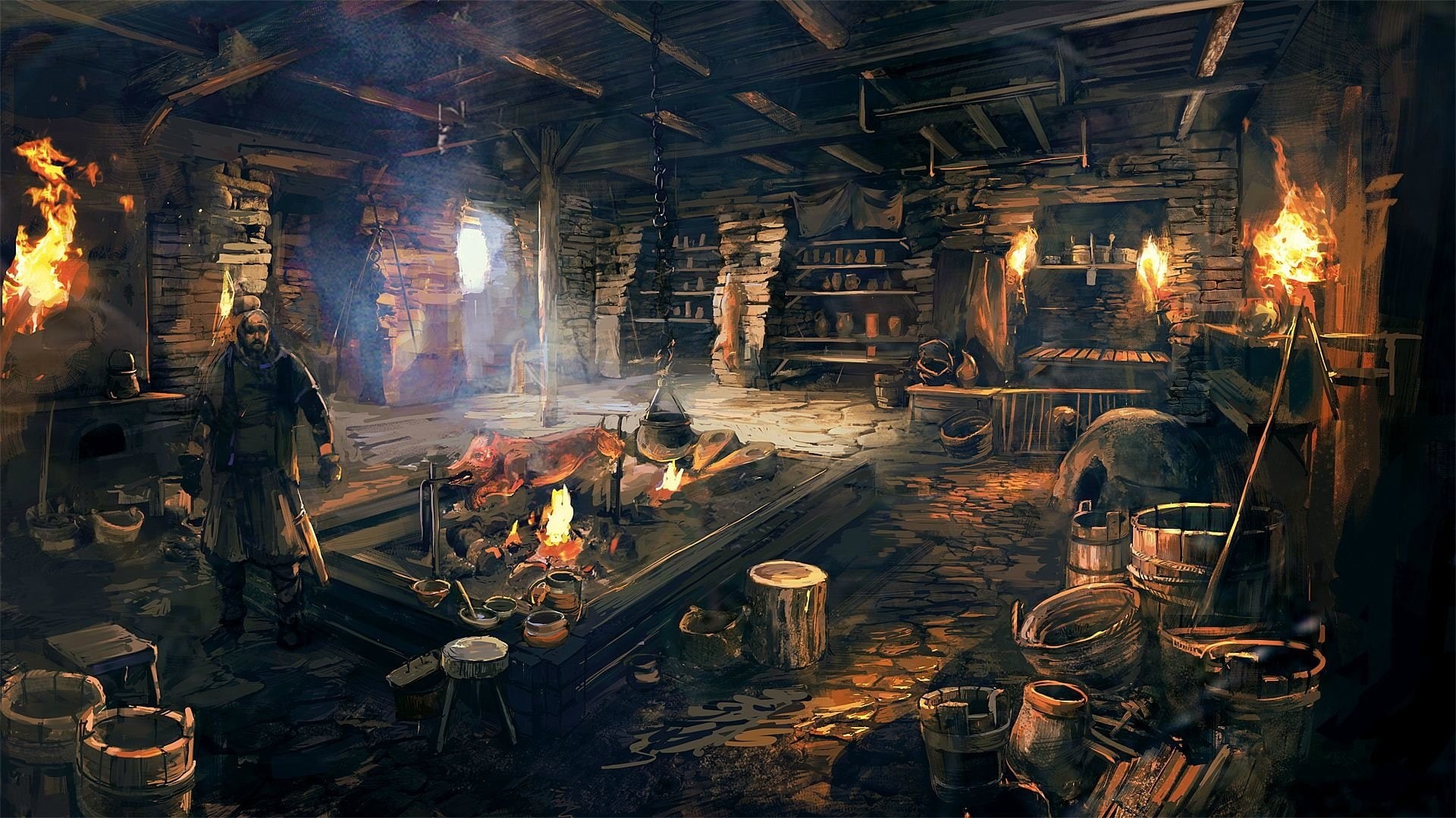 indoors, factory, burning, working, workshop, industry, melting, foundry, metal, men, glowing, metal industry, flame, equipment, The Witcher 3: Wild Hunt, HD Wallpaper