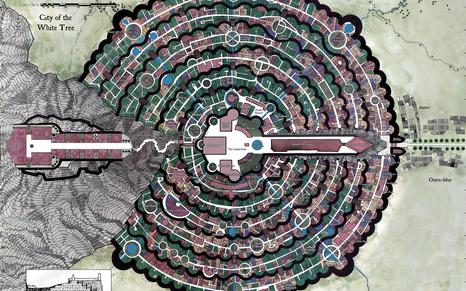 Tirith, the, rings, of, lord, cityscapes, Gondor, maps, 1080P, Minas, HD Wallpaper
