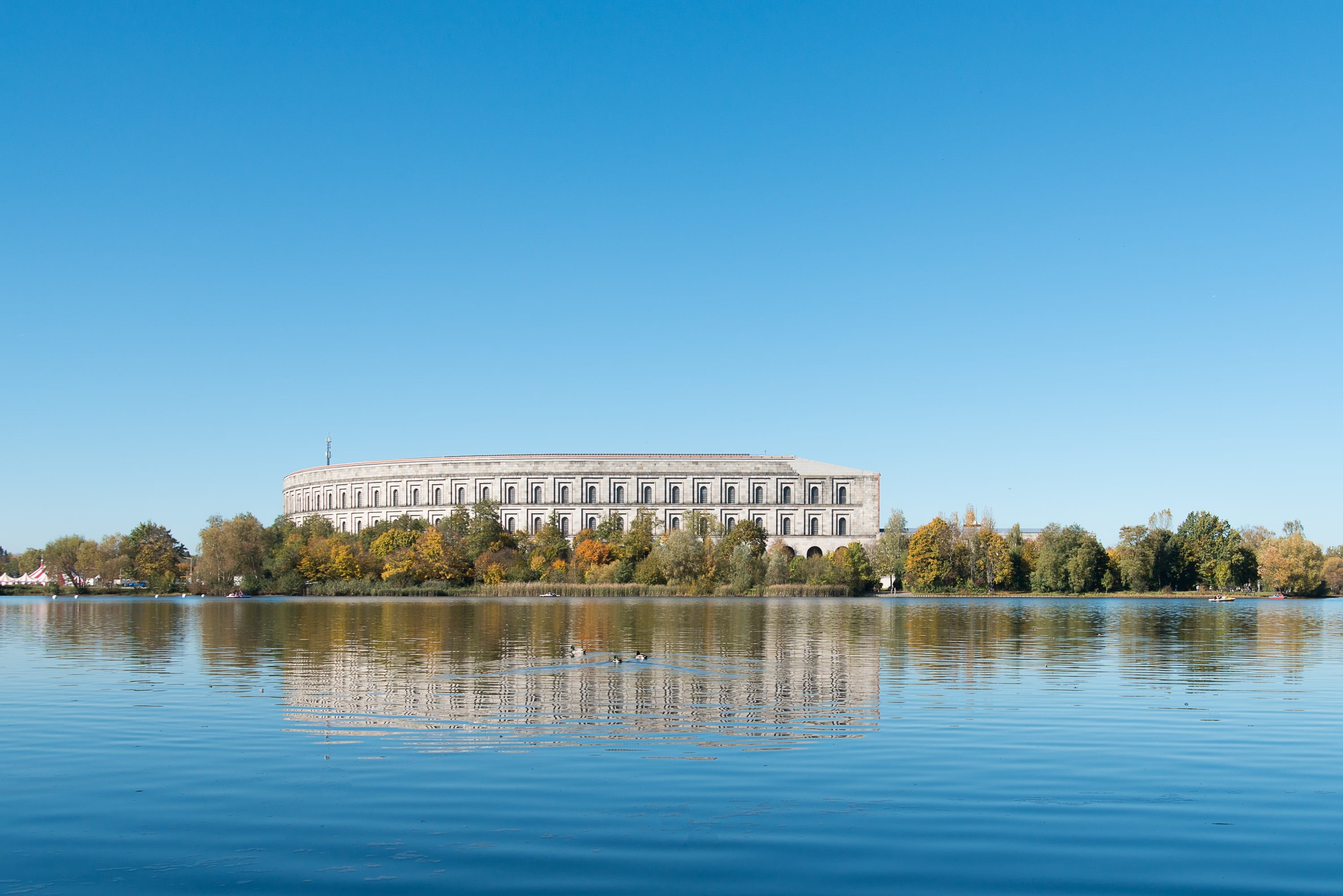 built structure, nuremberg, lake, congress hall, nature, architecture, outdoors, building, sand stone, government, documentation centre, no people, plant, HD Wallpaper