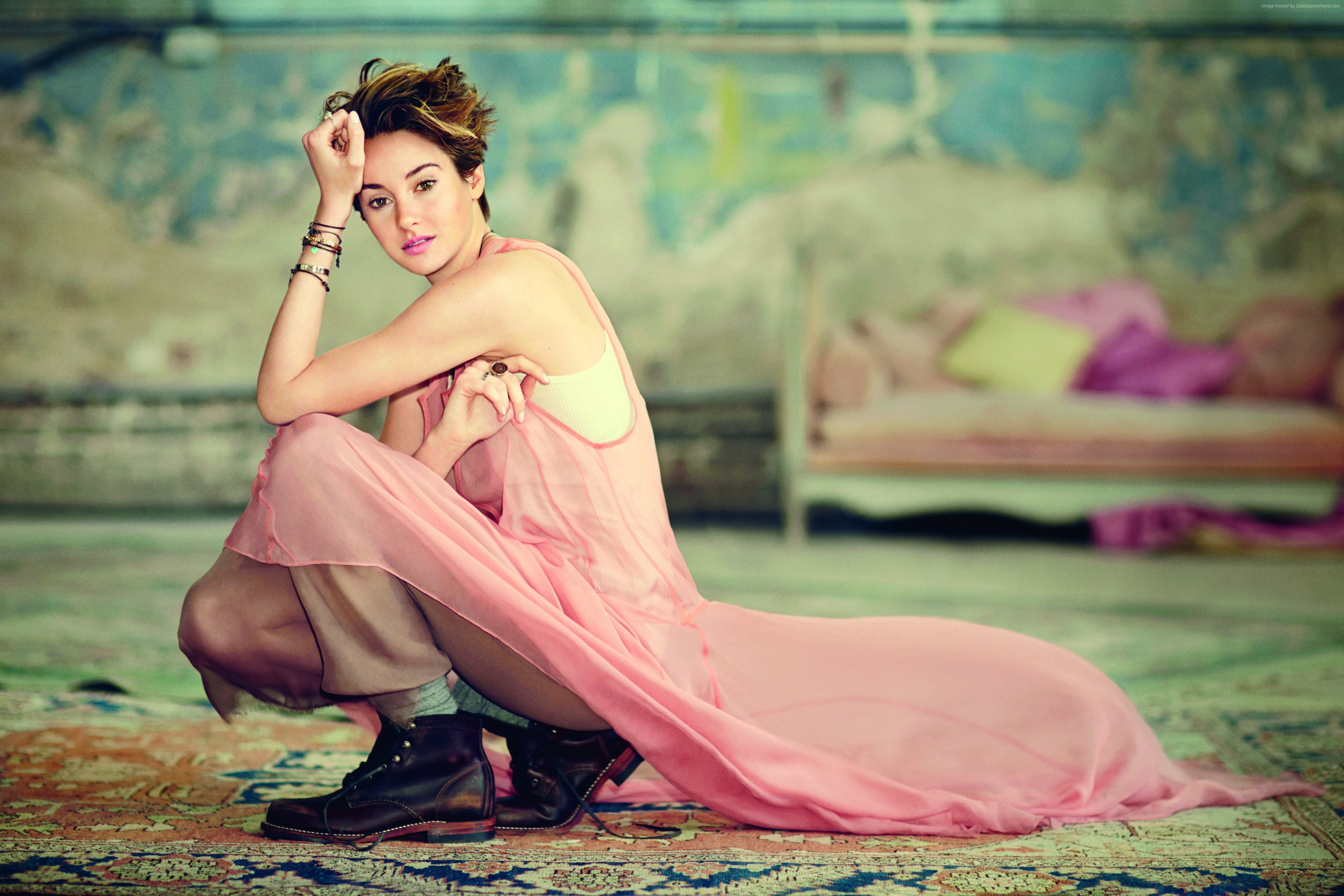 Shailene Woodley, The Fault in our stars, dress, plume, 4K, girl, The Secret Life of the American Teenager, Divergent, pink, HD Wallpaper