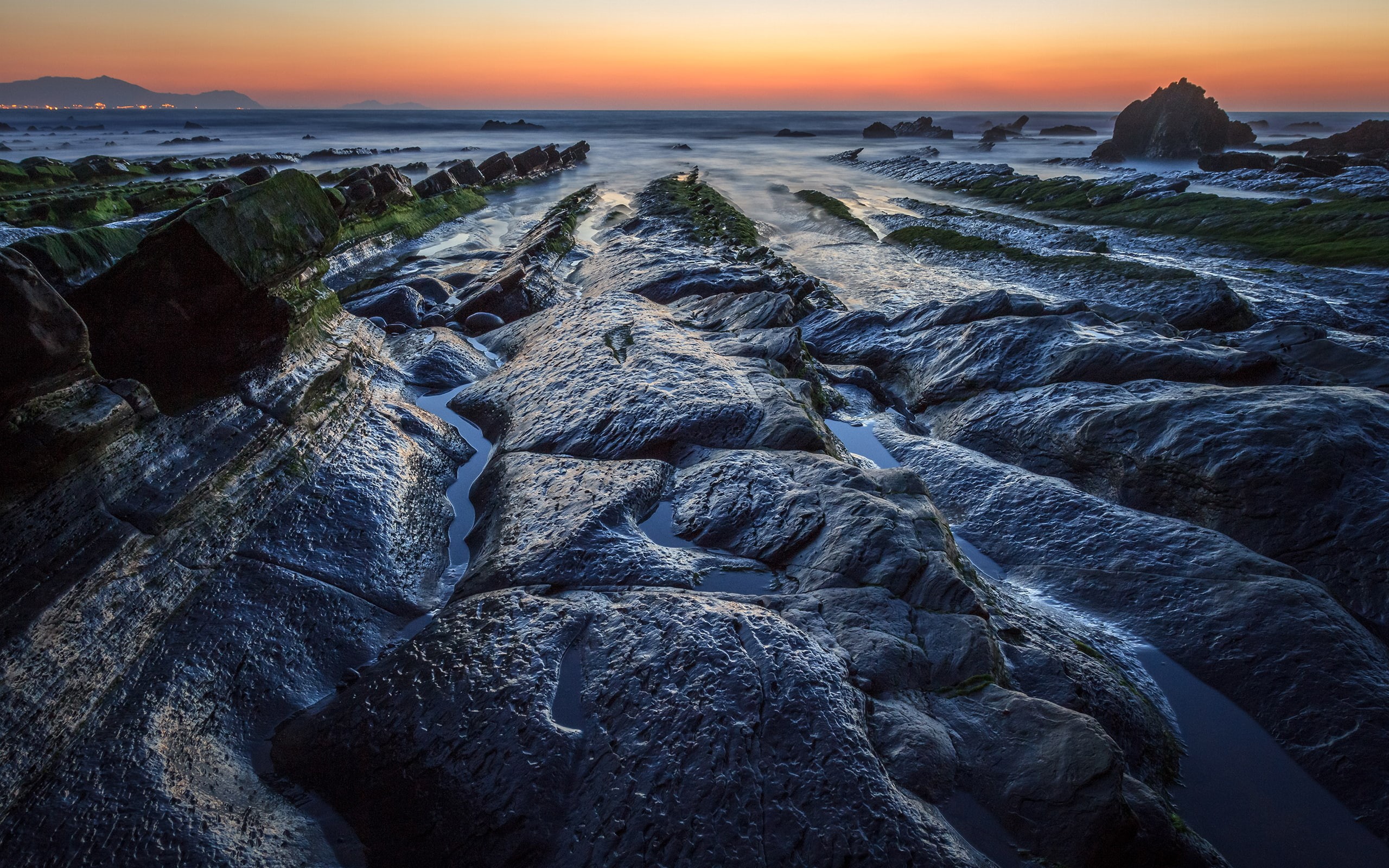 mountains, rocks, nature, 2K, block, fault, ocean, hd, stones, sunset, HD Wallpaper