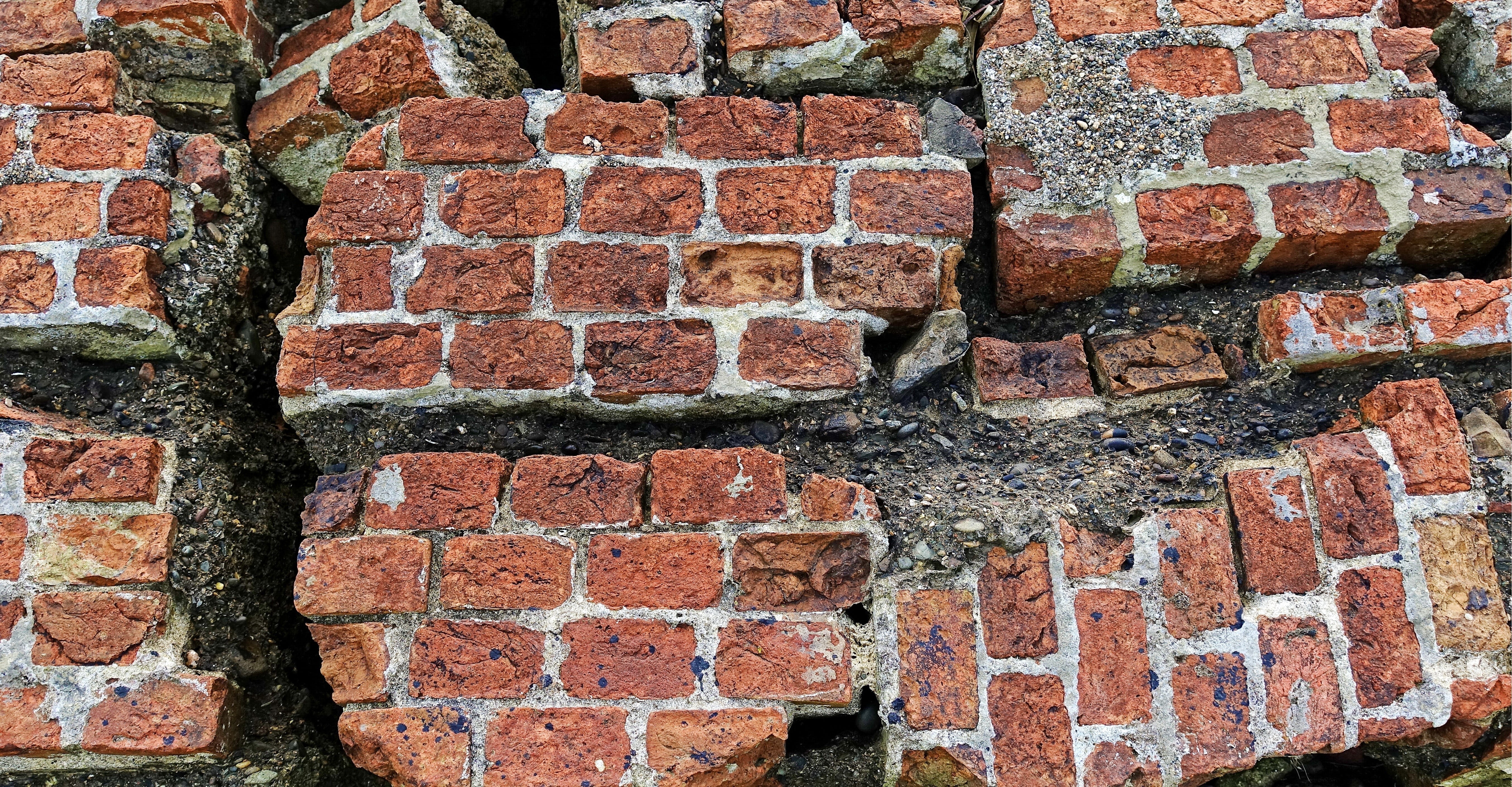 ruin, damage, close-up, concrete, mortar, backgrounds, cleft, surface, brick, brown, brickwork, day, wall - building feature, decay, cracked, structure, HD Wallpaper