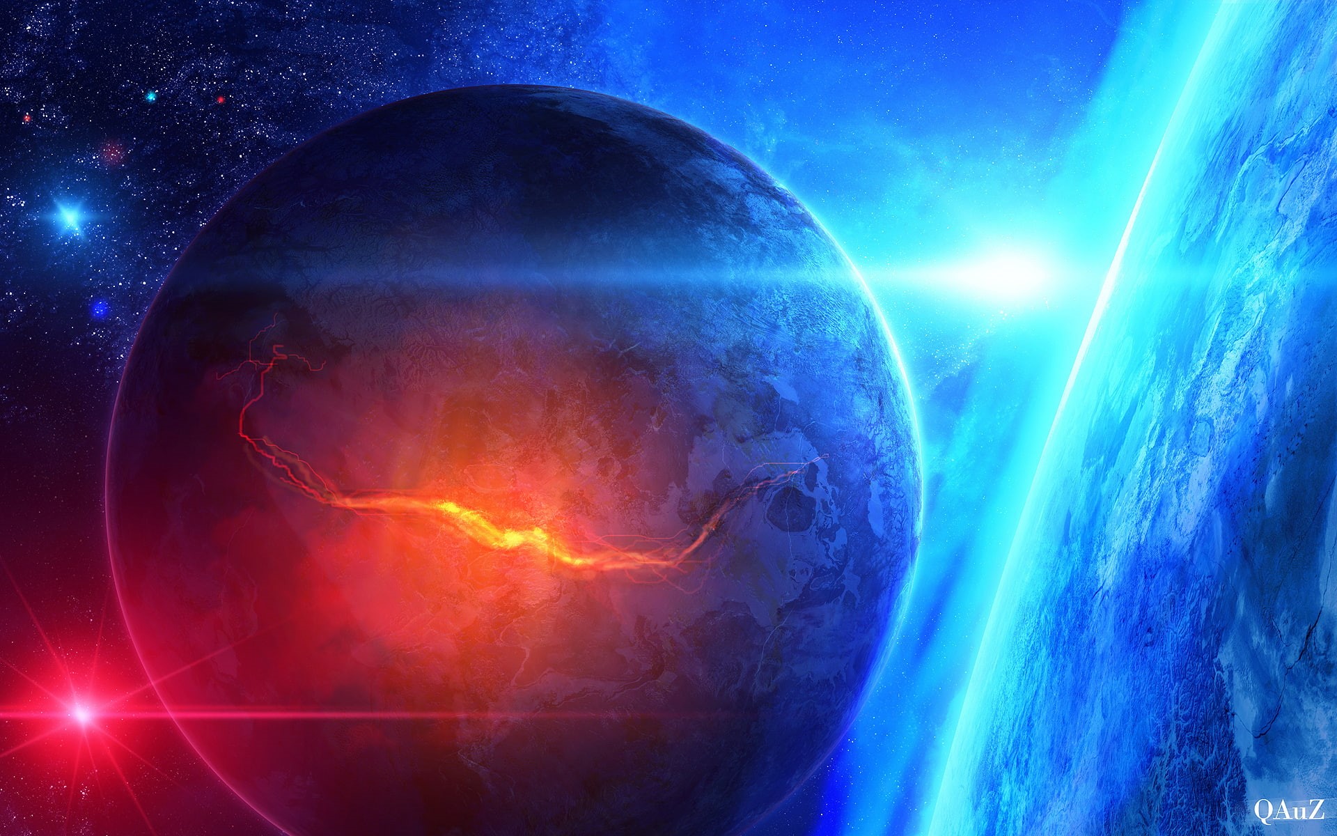 qauz, planet, 1080P, stars, art, space, Fault!!, HD Wallpaper