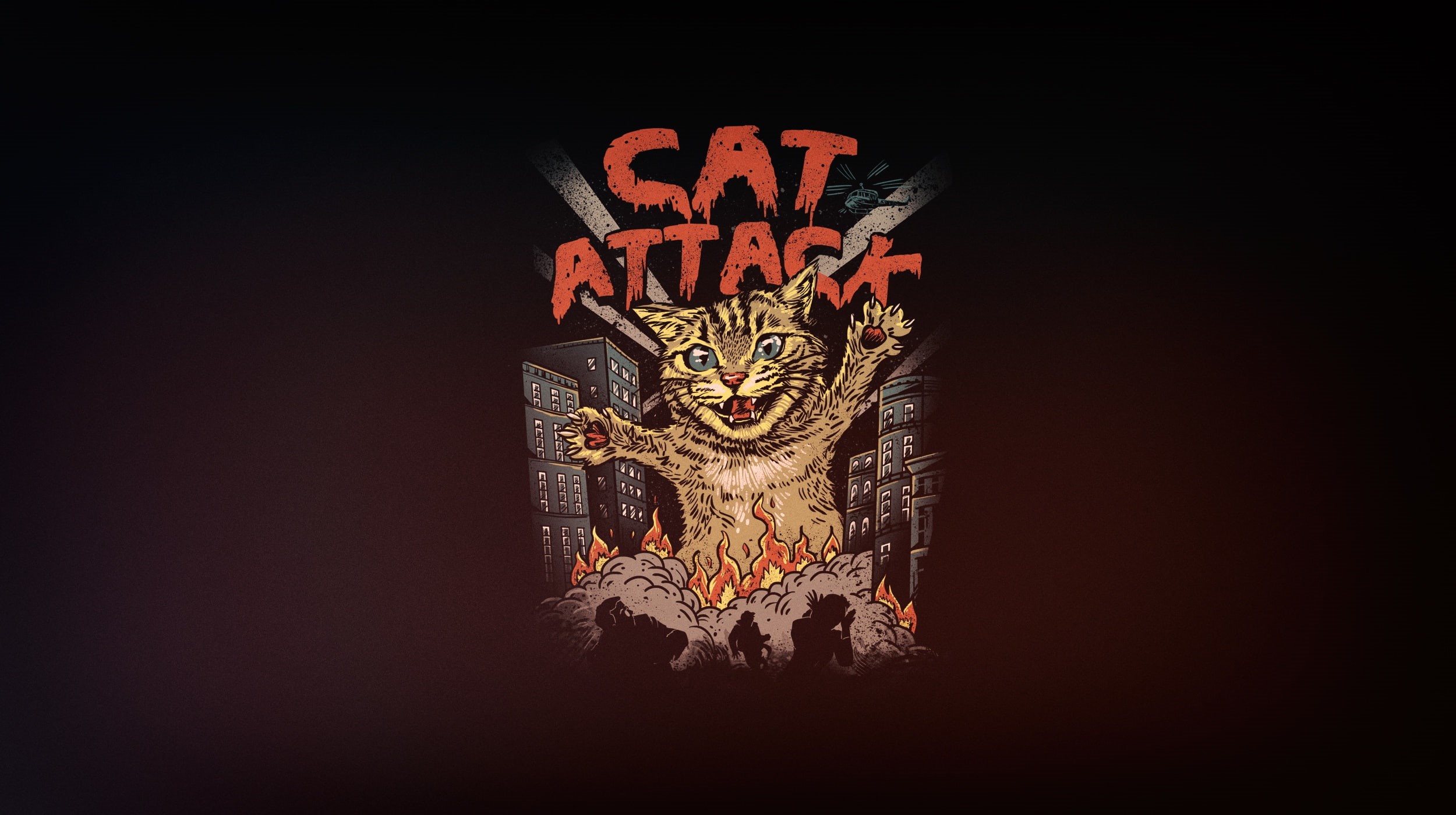 Cat Attack, Cat, by Vincenttrinidad, by Vincent Trinidad, Attack, 1080P, Art, Cat Rampage! Wrecking Havoc in the City!, Minimalism, Vincenttrinidad, Vincent, HD Wallpaper
