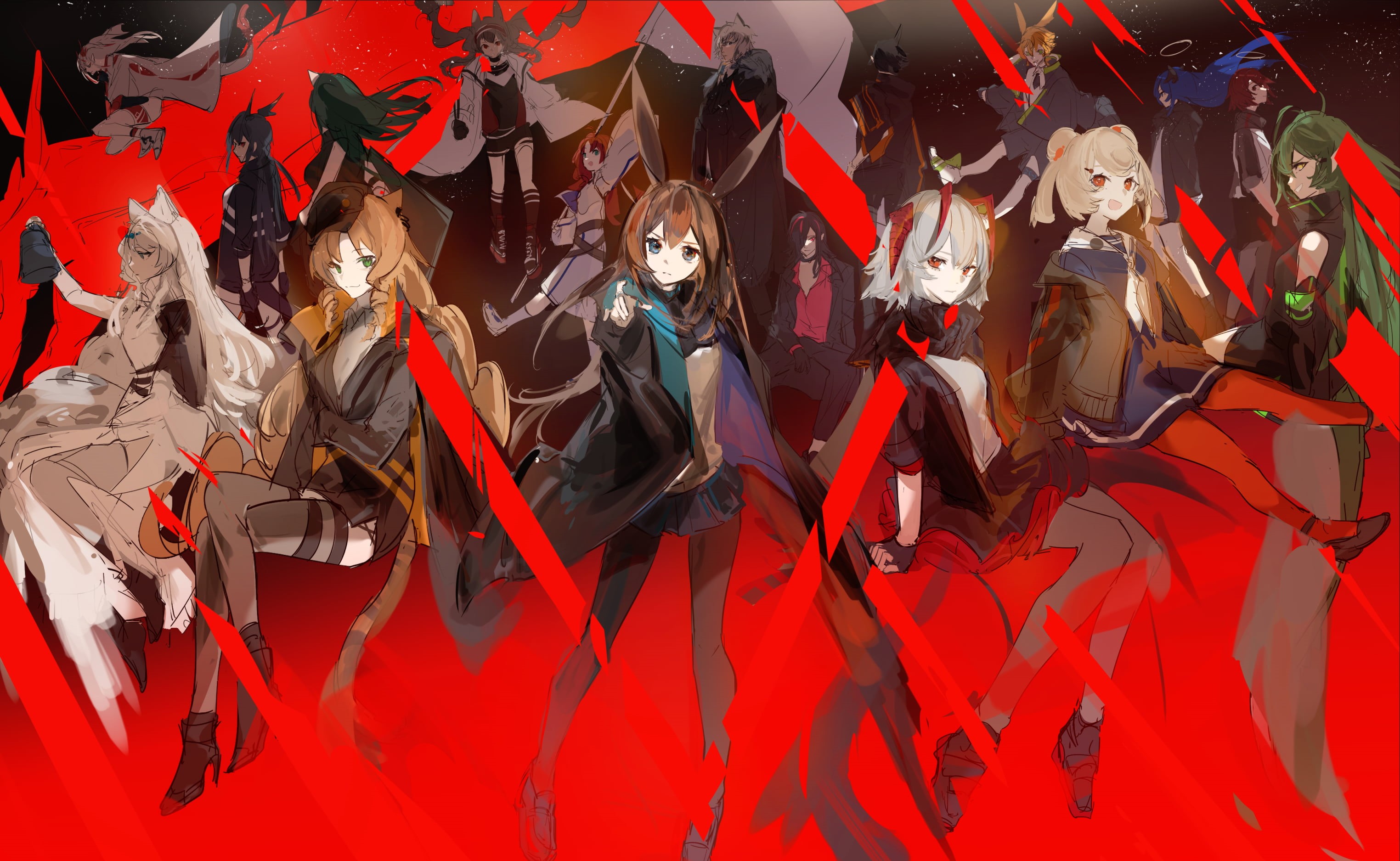 Aonogura, anime girls, simple background, anime, W(Arknights), Swire (Arknights), aonogura39, Amiya (Arknights), 2K, Arknights, HD Wallpaper