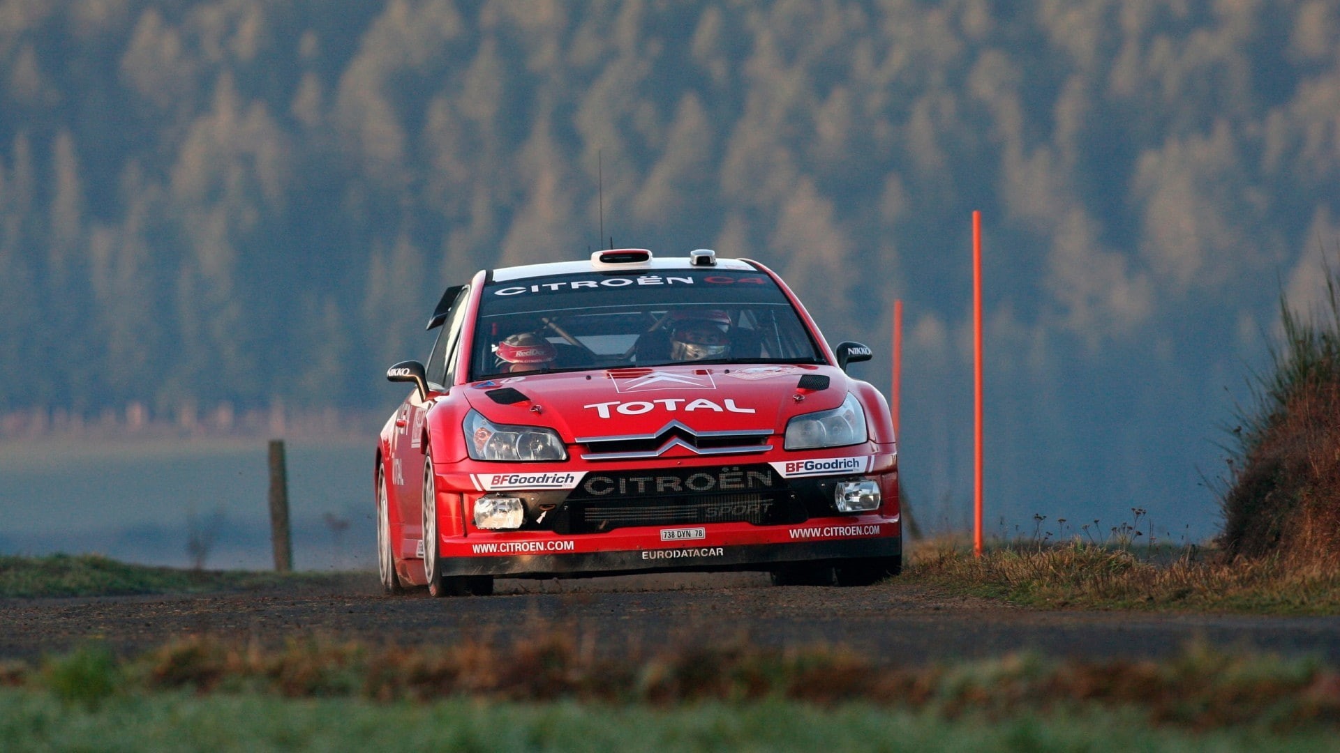 red, car, outdoors, transportation, motor vehicle, front view, plant, accidents and disasters, land vehicle, nature, sky, grass, rally cars, Citroen C4, HD Wallpaper