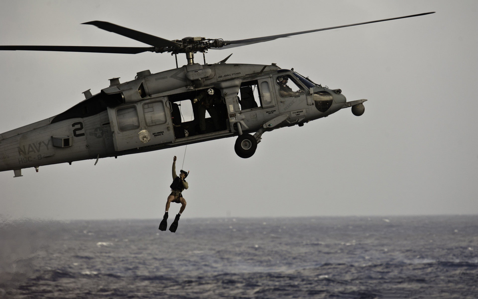 rescue worker, propeller, military training, special forces, air vehicle, military, mode of transportation, government, day, 1080P, rescue, navy, water, HD Wallpaper