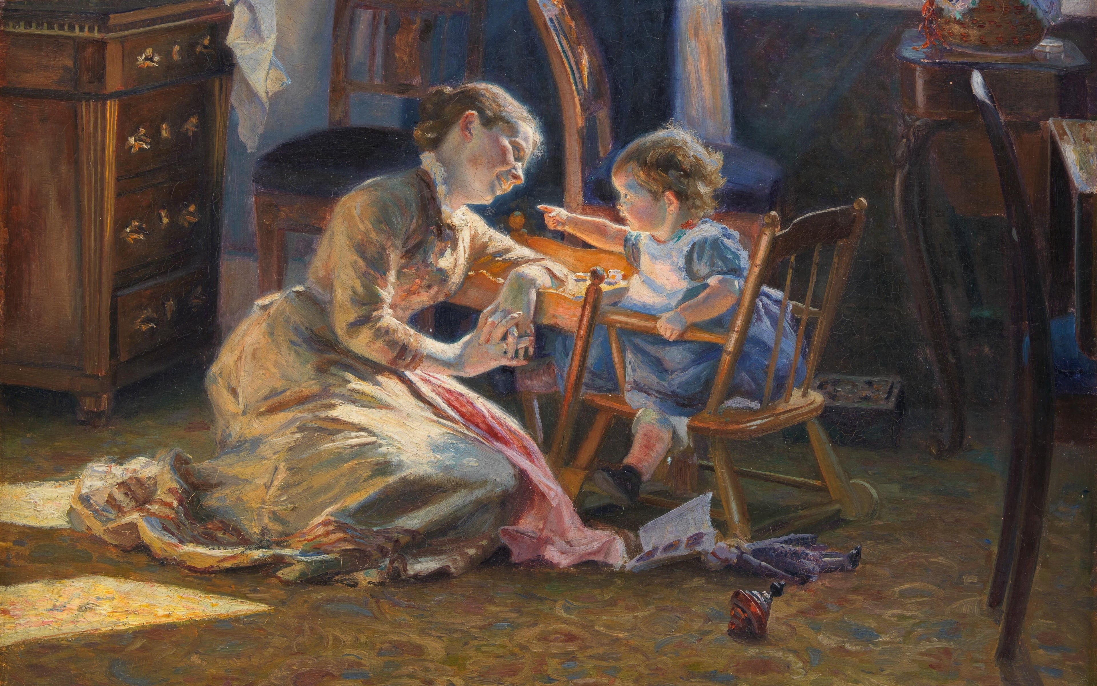 baby, 4K, Mother, 1888 (Year), artwork, Viggo Pedersen, painting, children, HD Wallpaper