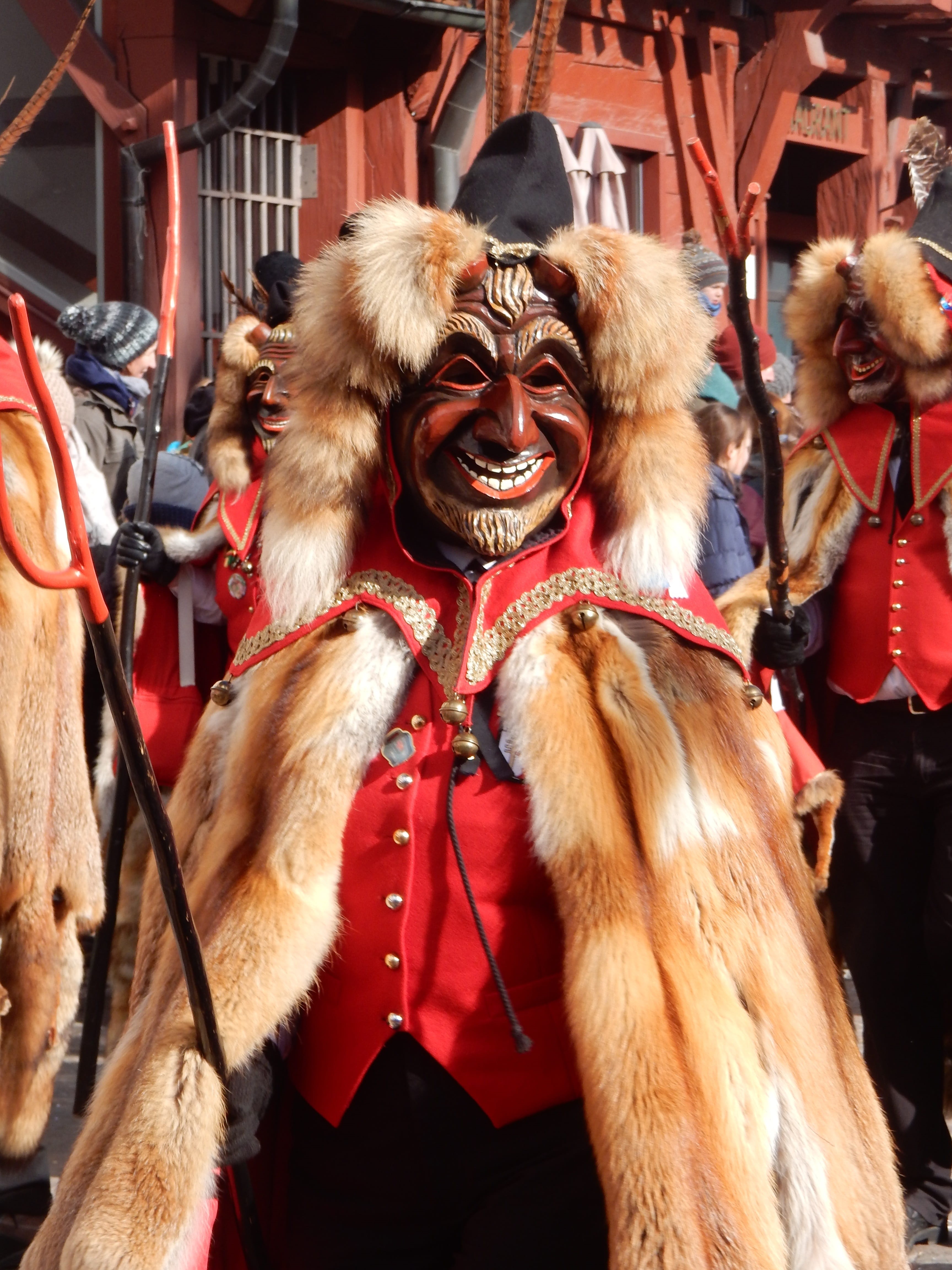 carnival, fur dress, leisure activity, fools guild, fools jump, mouth open, fur, foolish, group of people, carnival parade, obscured face, mask - disguise, Phone HD Wallpaper
