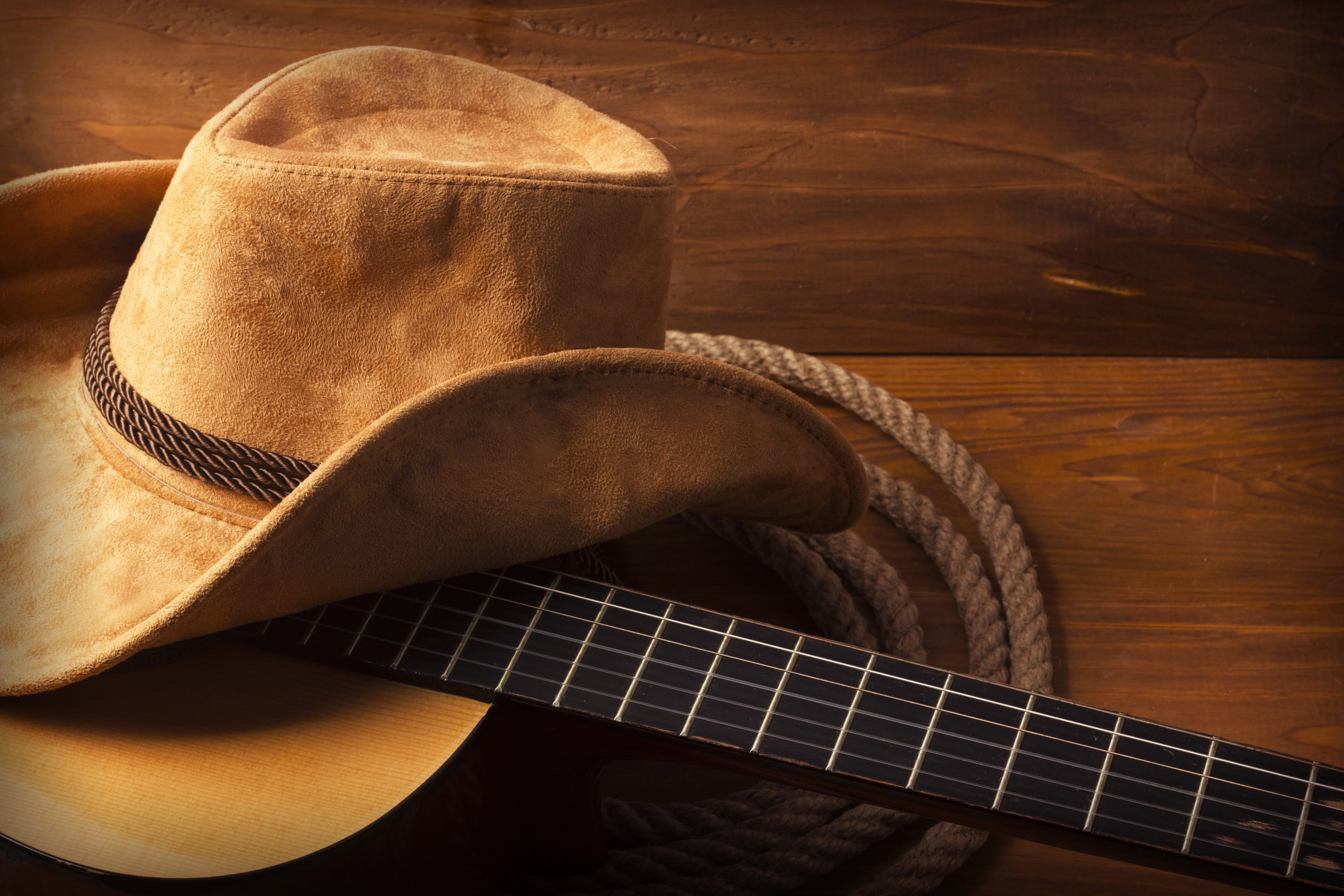 rope, wood, hat, 4K, guitar, cowboy, HD Wallpaper