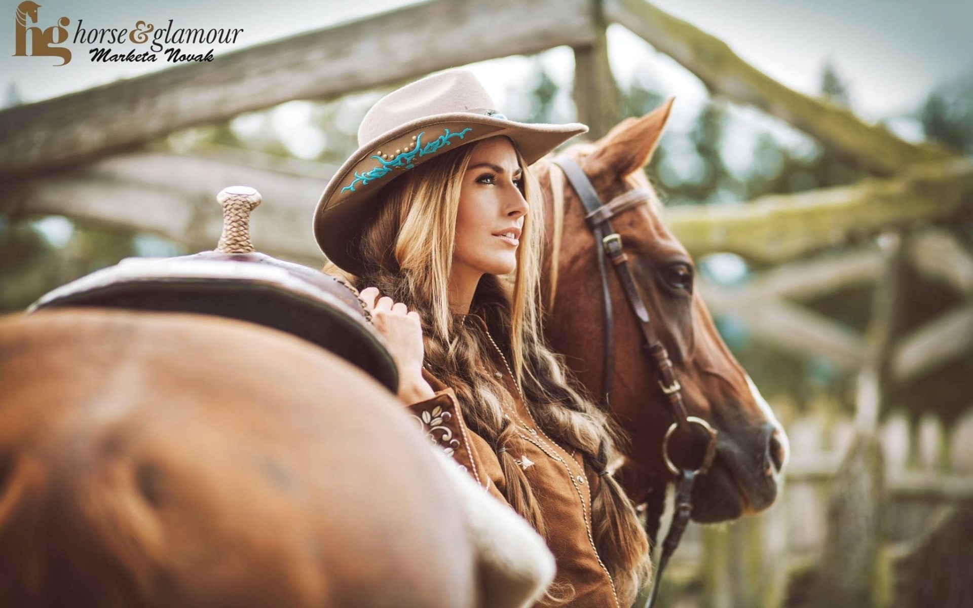 animals, women with horse, Marketa Novak, horse, women outdoors, hat, women, 1080P, cow girl, cowgirl, 500px, cowboy hats, model, HD Wallpaper