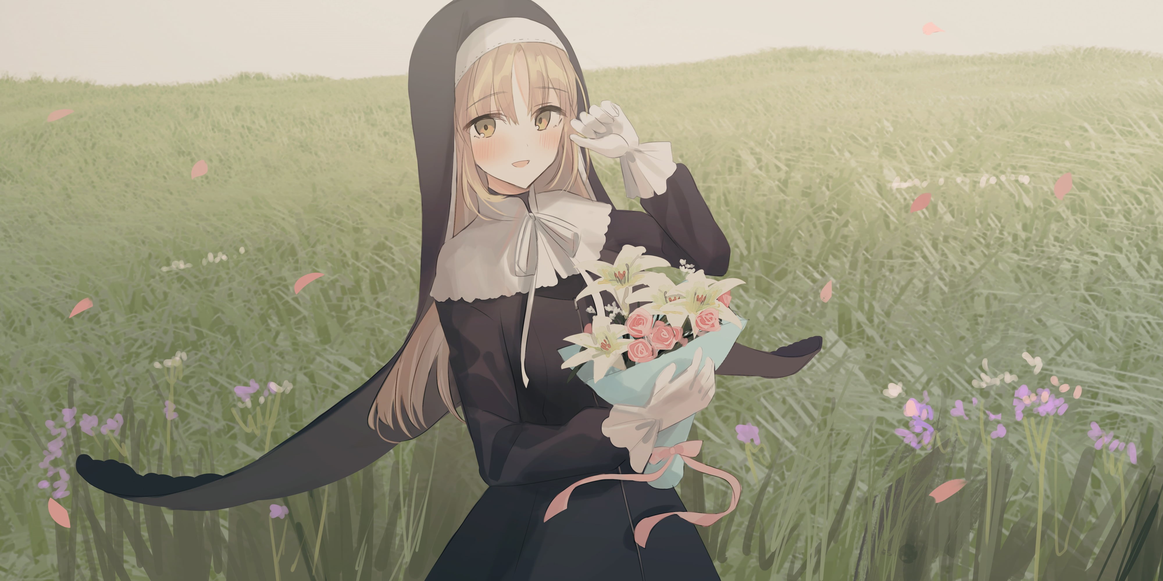 anime, Chihuri 45, Nijisanji, anime girls, Sister Cleaire, nuns, 4K, Virtual Youtuber, HD Wallpaper