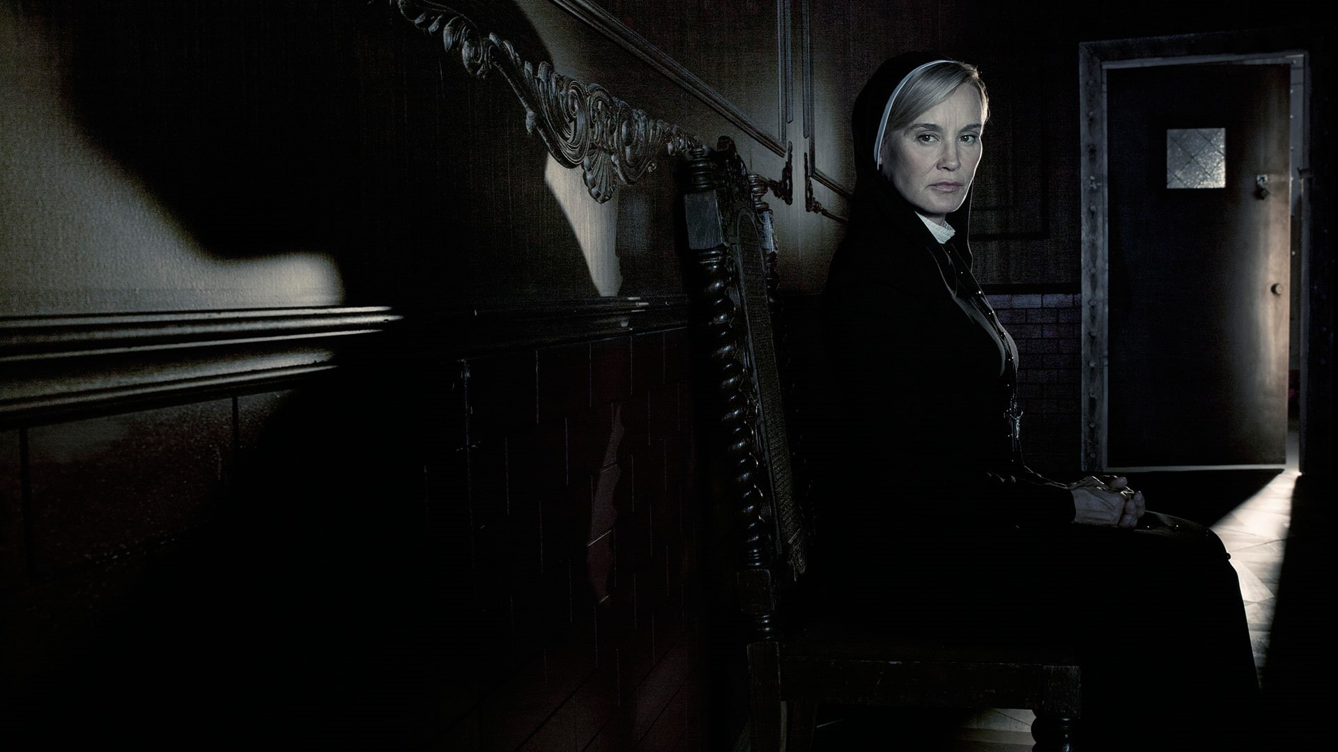 American horror story, 1080P, mental hospital, nun, chair, Season 2, sister Jude Martin, the door, serial, asylum, the series, hospital, Jessica Lange, HD Wallpaper