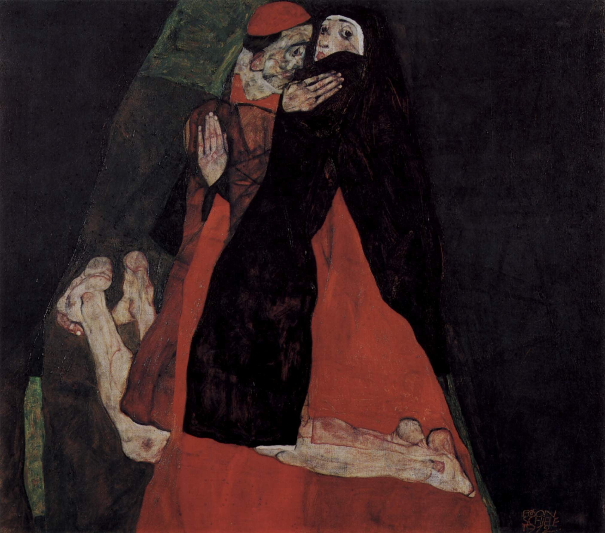 Egon Schiele, Love or affection, 1080P, Cardinal and nun, HD Wallpaper