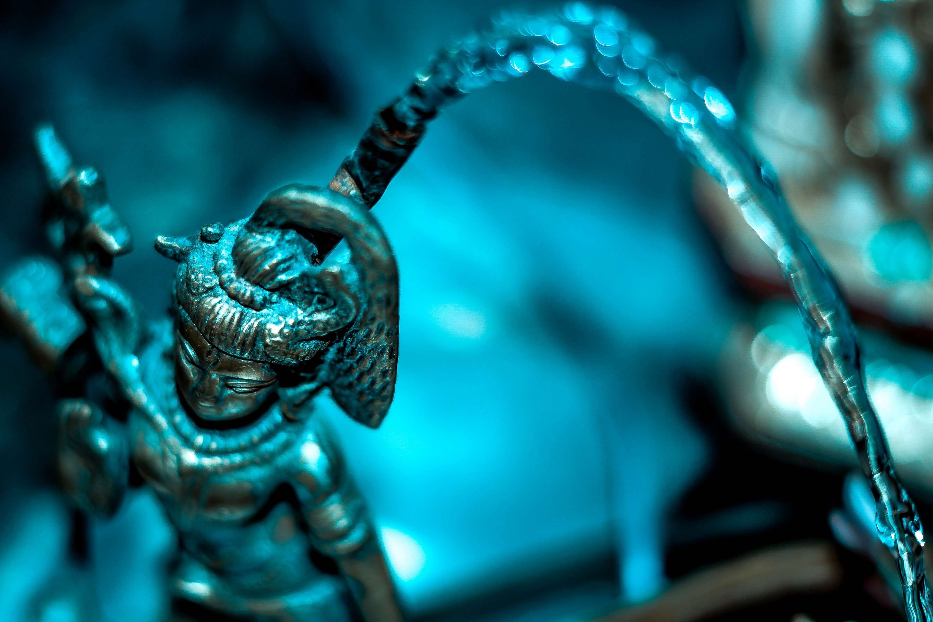body adornment, 4K, animal themes, blue, animal, india, close-up, focus on foreground, creativity, art and craft, selective focus, macro photo, statue, HD Wallpaper