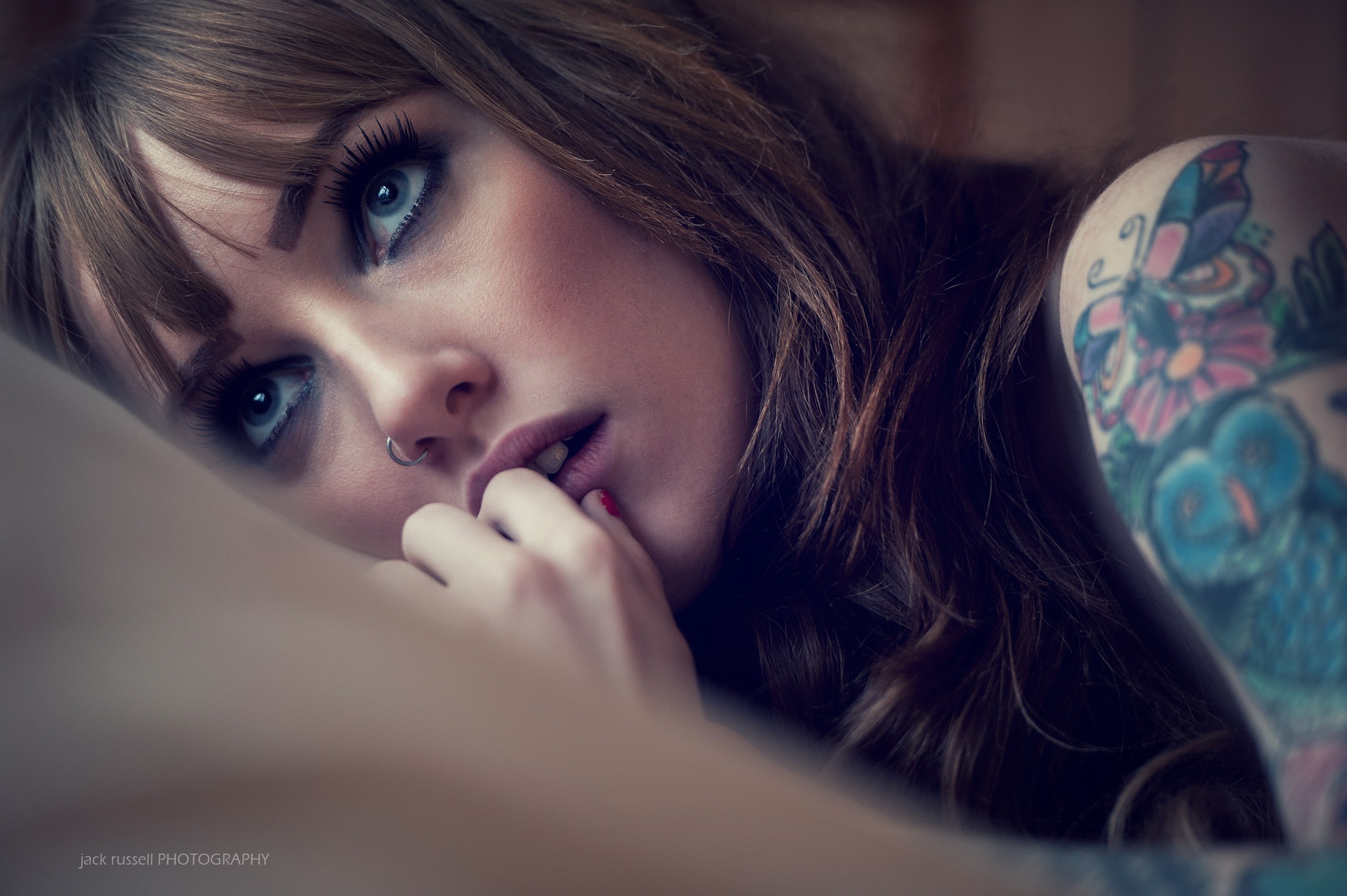 Jack Russell, nose rings, tattoo, 2K, portrait, women, face, HD Wallpaper