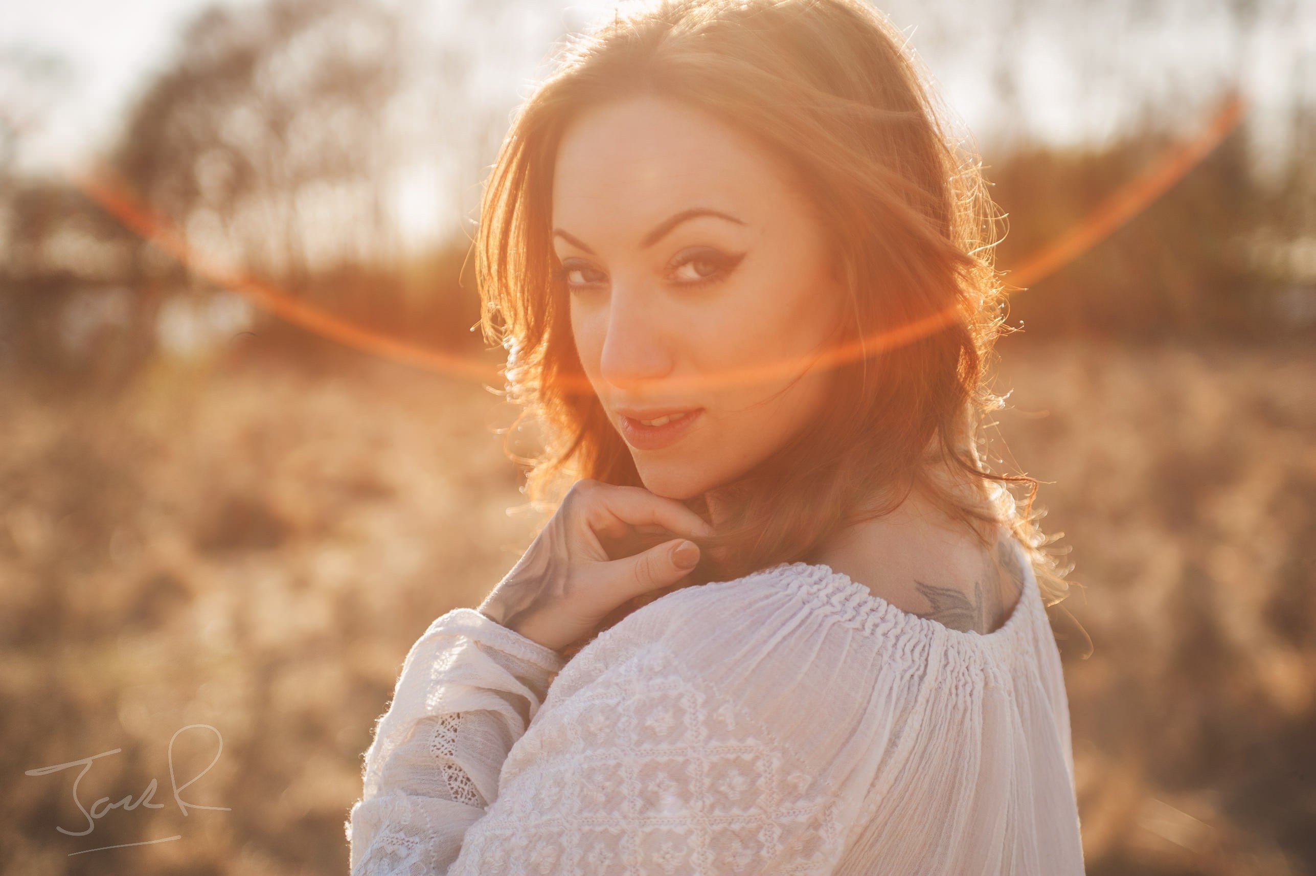 hair, sunlight, long hair, contemplation, 2K, lifestyles, outdoors, young adult, beauty, Jack Russell, lens flare, tattoo, leisure activity, focus on foreground, HD Wallpaper