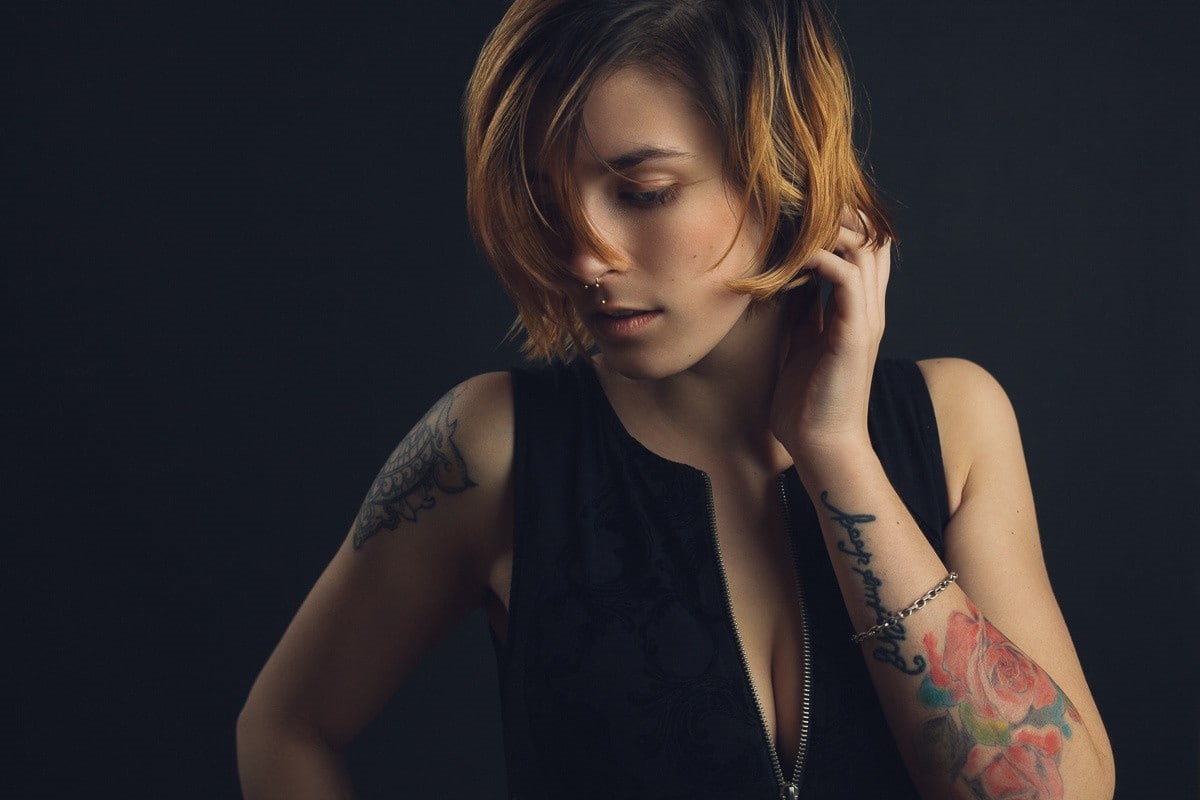 480P, brunette, piercing, cleavage, tattoo, women, nose rings, HD Wallpaper