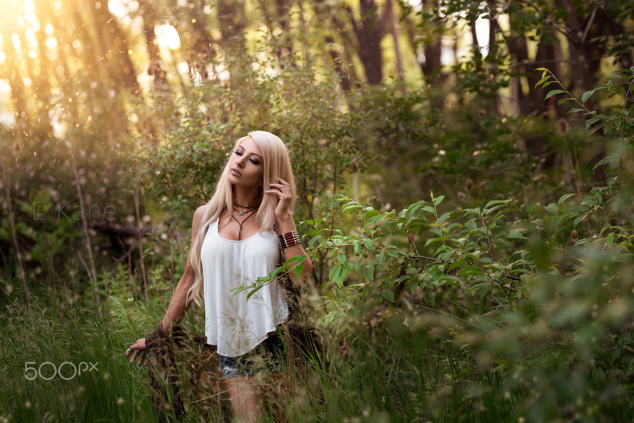 three quarter length, emotion, sunlight, blonde, hairstyle, tree, adult, nature, one person, blond hair, plant, front view, land, Evan Kane, 1080P, outdoors, HD Wallpaper