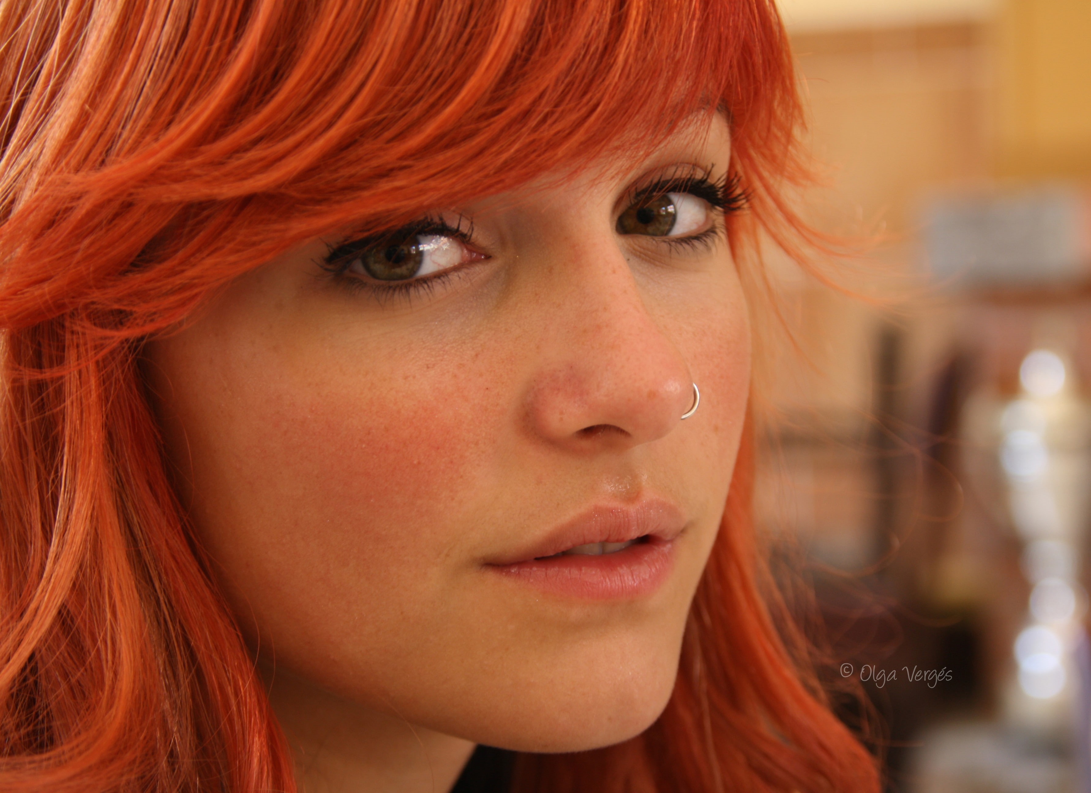 redhead, portrait, face, nose rings, 2K, model, Olga Verges, women, pierced nose, HD Wallpaper