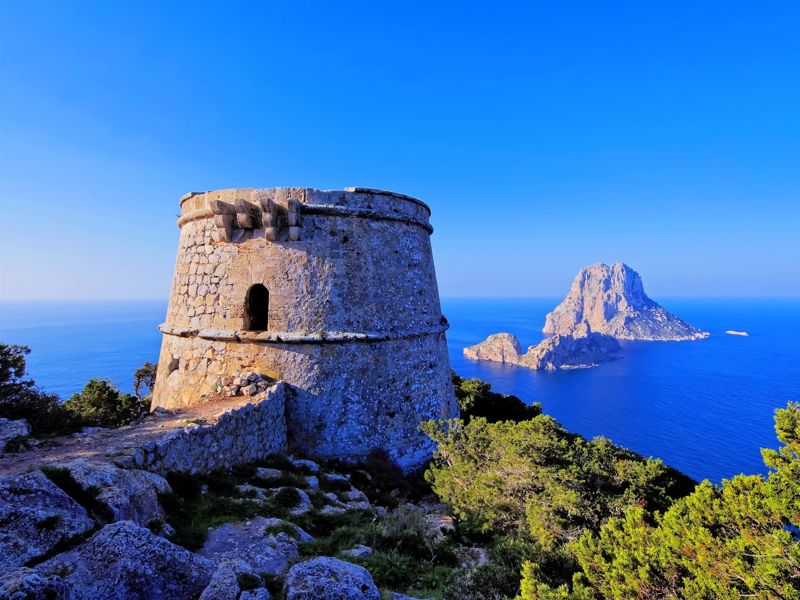 2K, Ibiza, Fortress, Rock, Islands, Sea, Blue, Sky, Tower, Spain, Balearic, HD Wallpaper