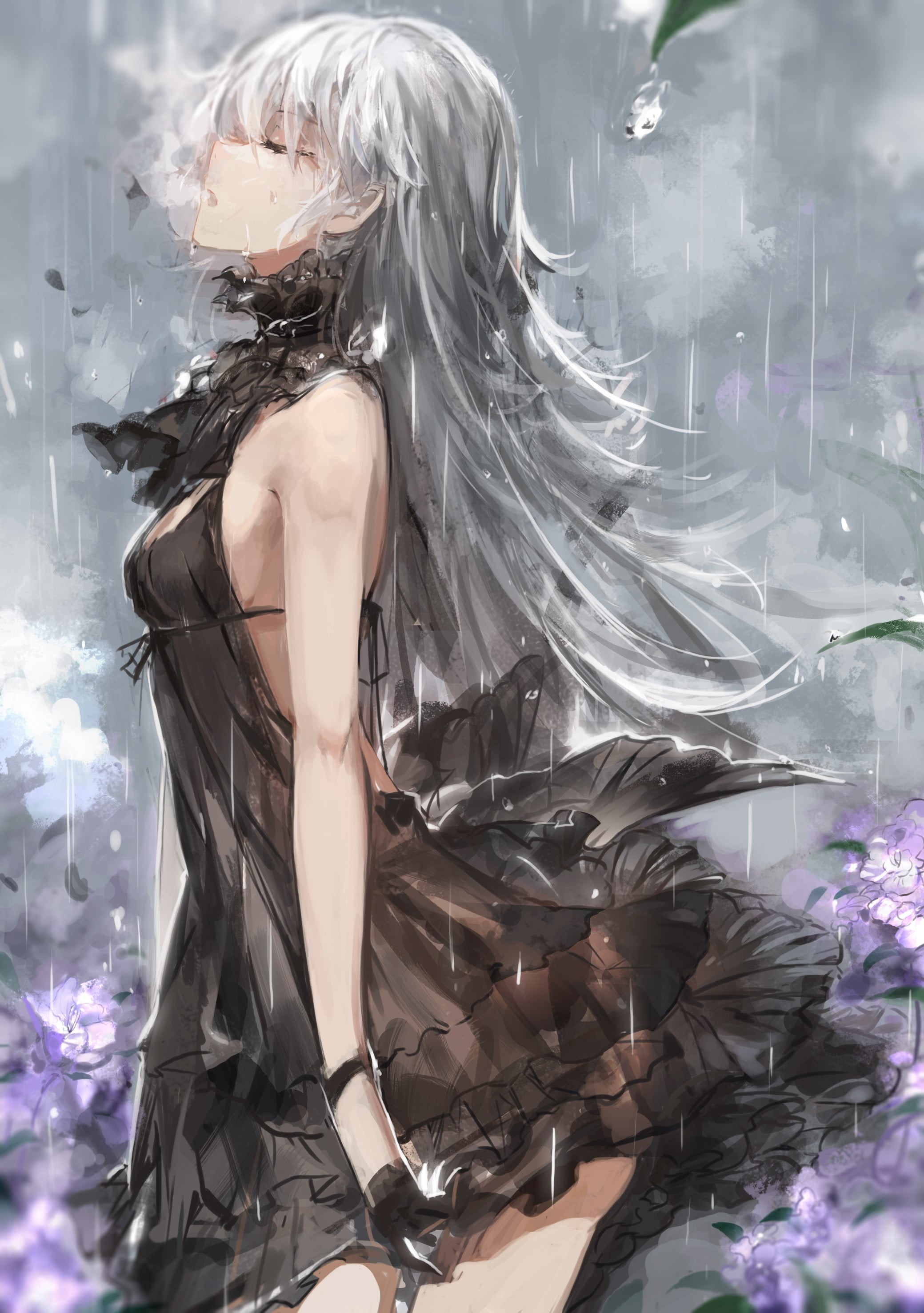 white, adult, women, long hair, young women, black dress, caucasian Ethnicity, beauty, elegance, people, anime girls, young Adult, fashion Model, white hair, Phone HD Wallpaper