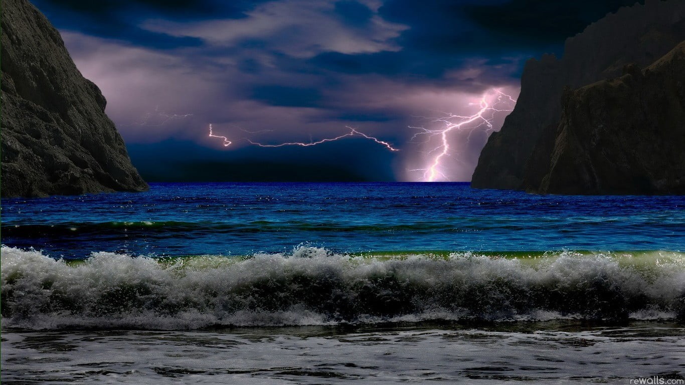 ominous, wave, outdoors, beauty in nature, cloud - sky, scenics - nature, power in nature, forked lightning, horizon over water, 720P, motion, HD Wallpaper