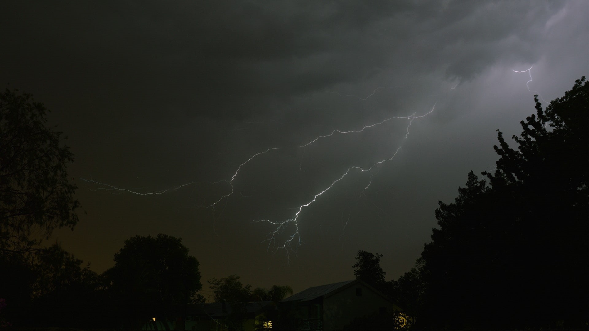 power in nature, storm, dramatic sky, warning sign, tree, lightning, communication, plant, sign, thunderstorm, silhouette, outdoors, nature, no people, HD Wallpaper