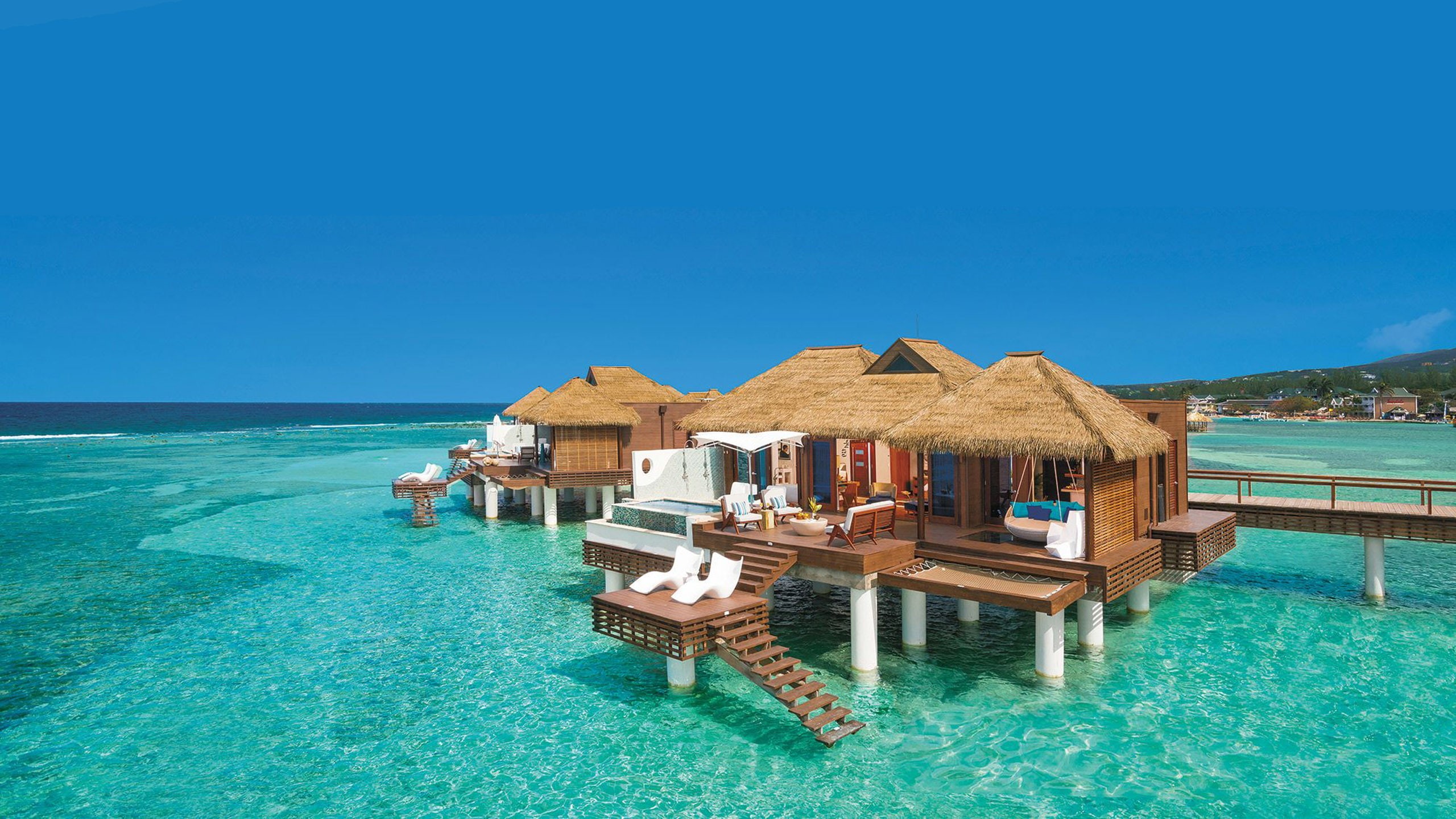bungalows, jamaica, water, hd, desktop, caribbean, luxury, coast, south, 2K, resort, sandals, HD Wallpaper