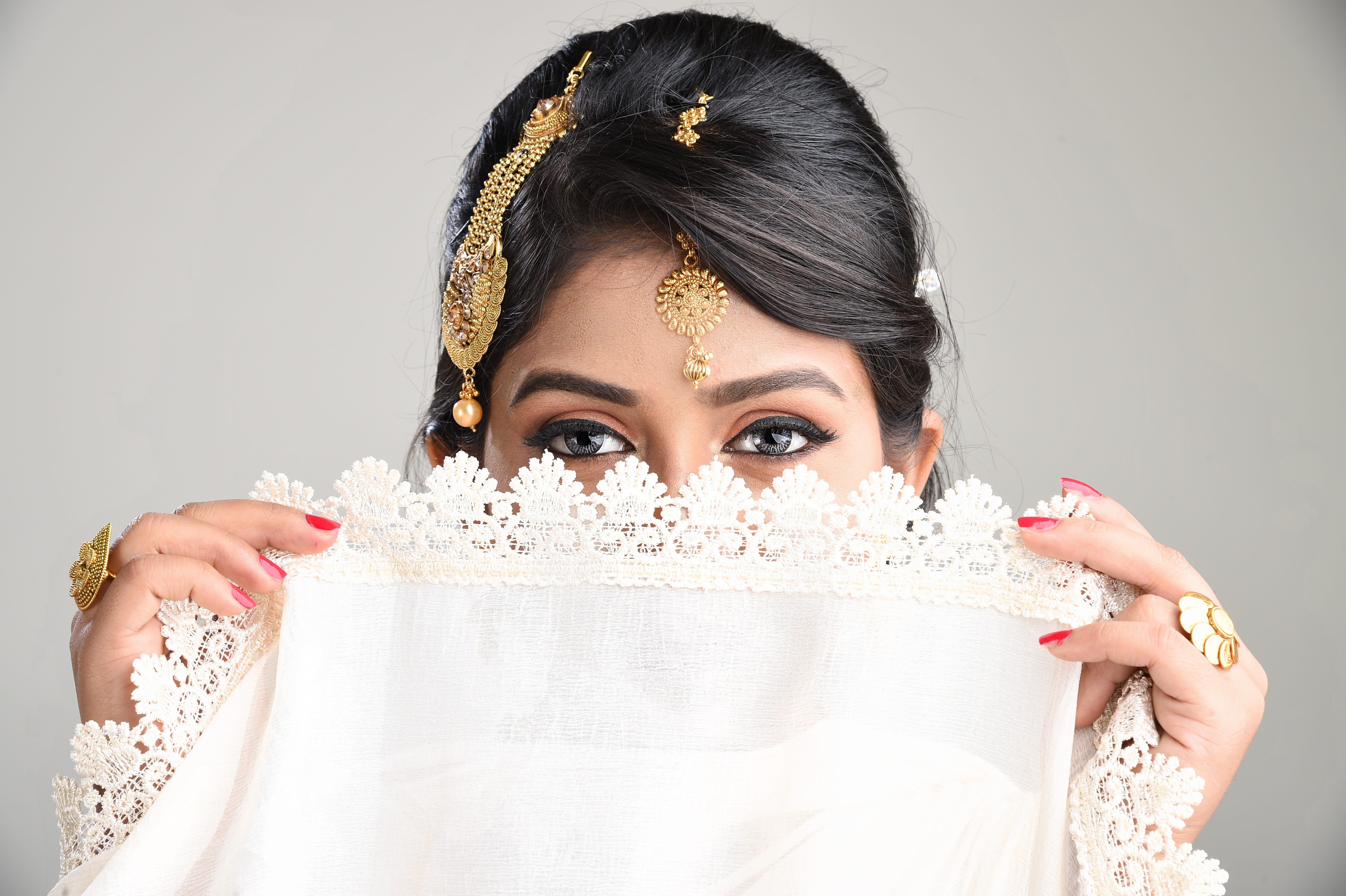 clothing, young adult, woman, luxury, front view, wedding, bride, female, black hair, celebration, holding, women, indian, tradition, hairstyle, jewelry, HD Wallpaper