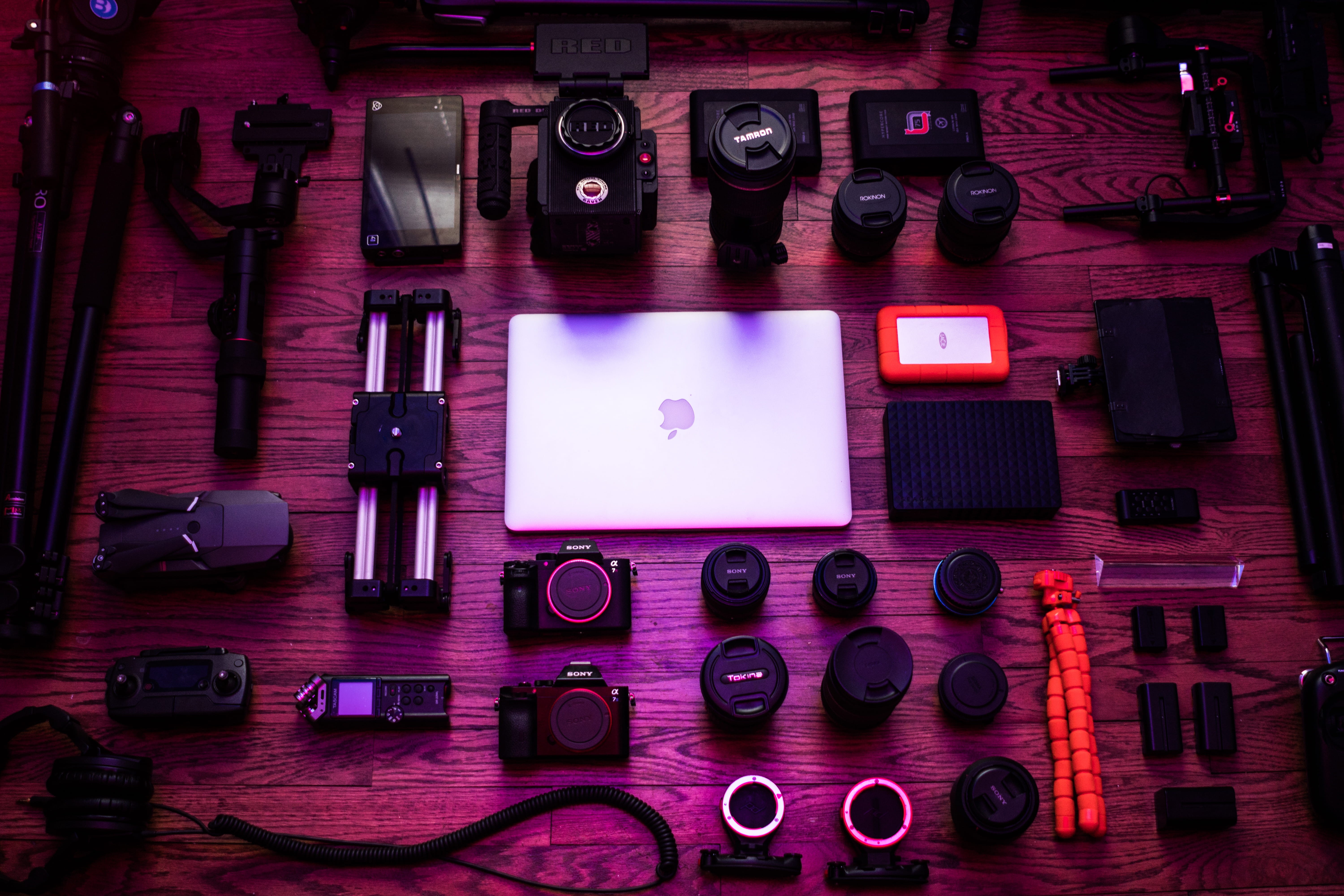collection, photography, retro styled, red camera, rokinon, no people, arts culture and entertainment, video gear, videography, videographer products, backgrounds, HD Wallpaper