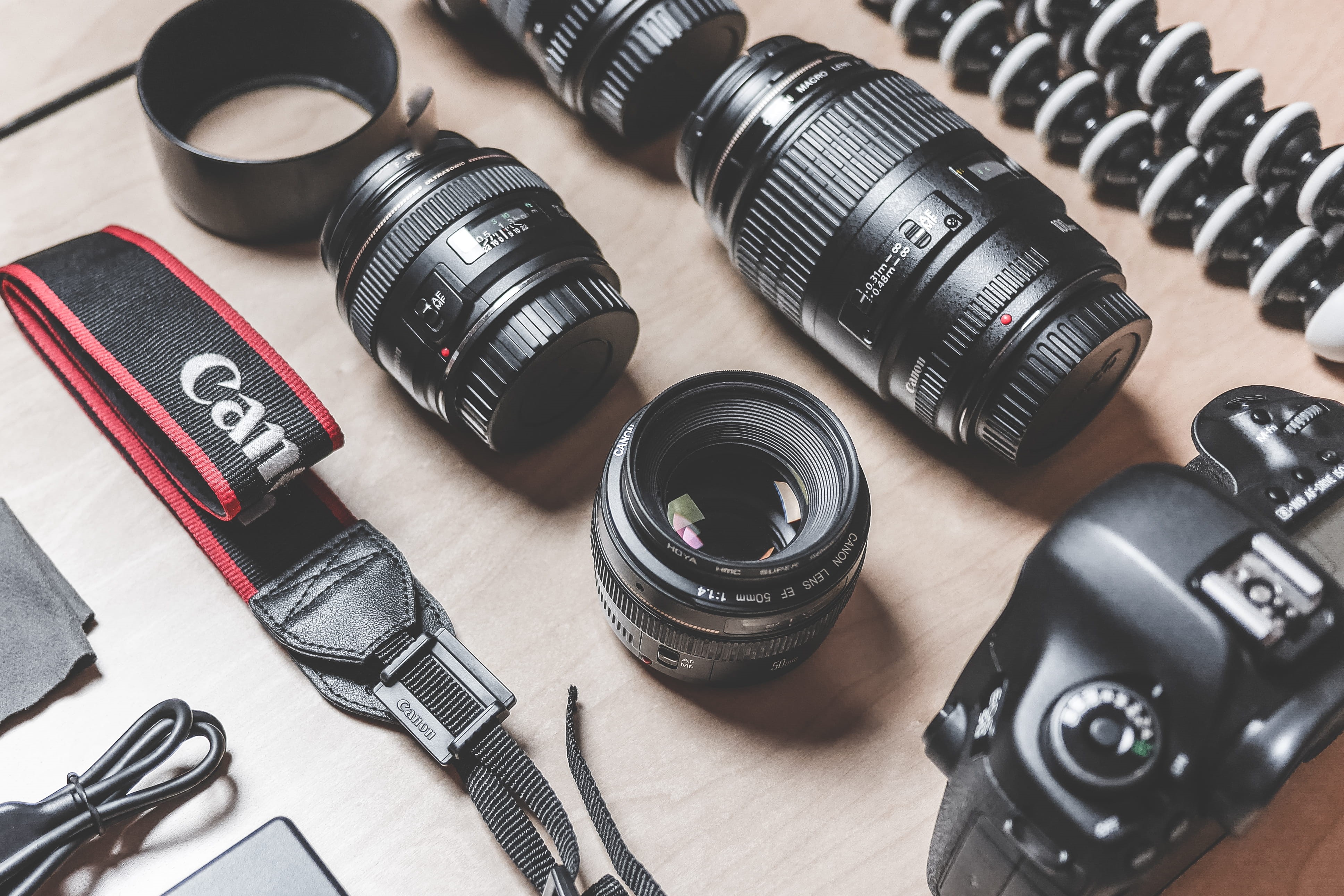 traveling, packing, cables, Photographer, tripod, lenses, Equipment, photography, digital camera, camera, amp, close-up, indoors, DSLR Camera, arrangement, HD Wallpaper