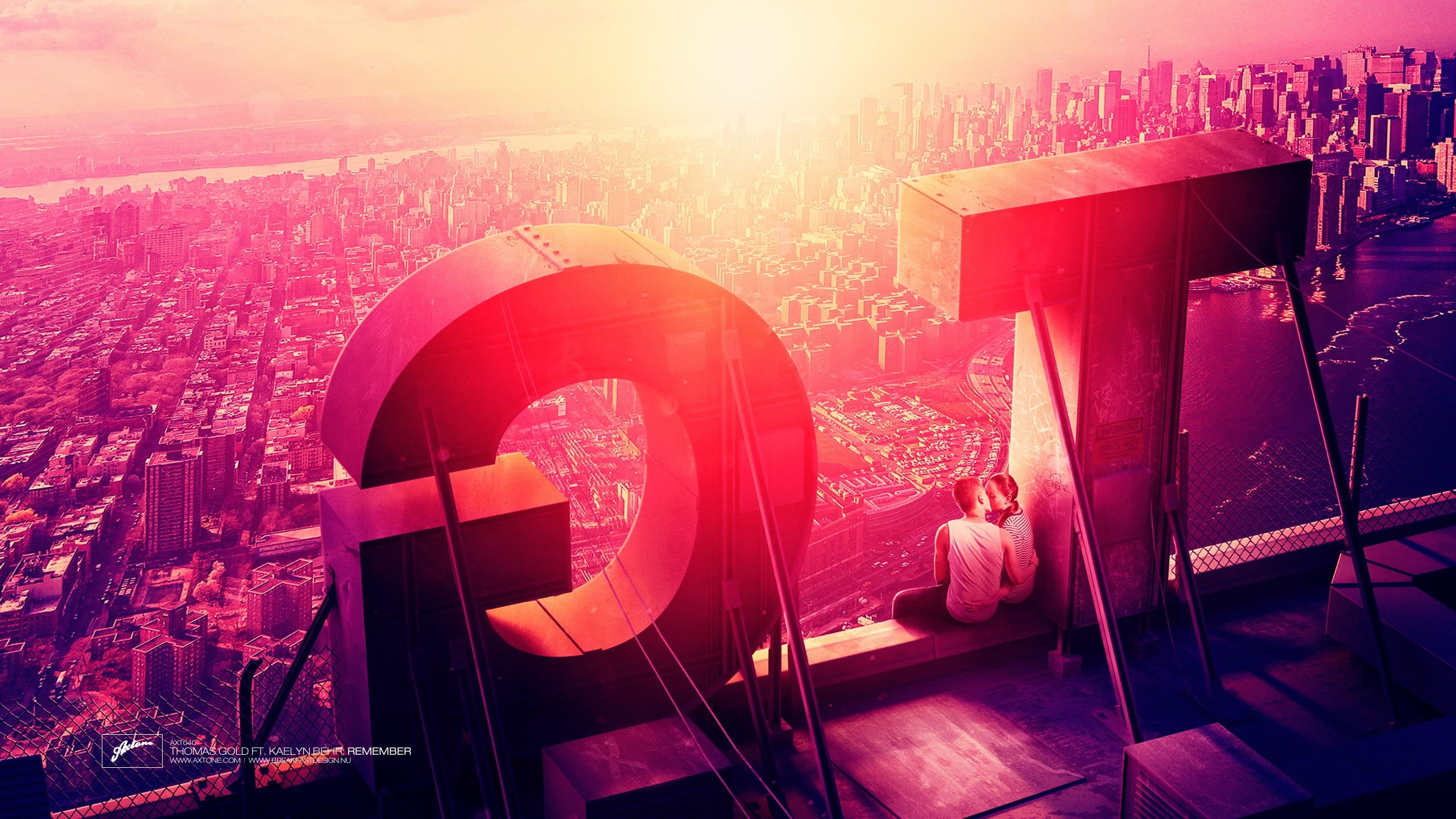 Axtone, no people, sunbeam, tg, street, rooftops, lens flare, built structure, 2K, sign, Axwell, sunlight, city, black, pink color, red, album covers, HD Wallpaper