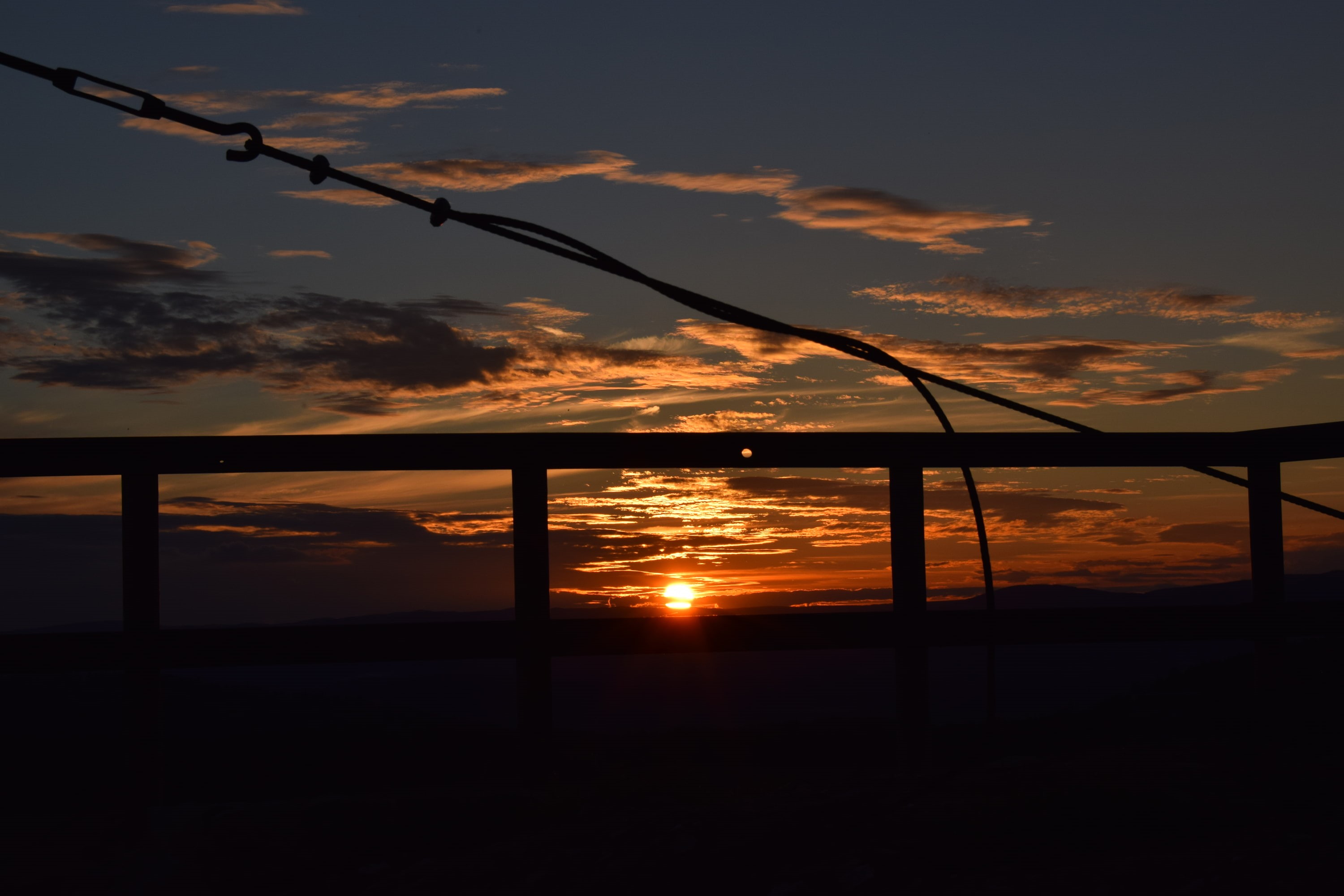 sunset, safety, security, cloud - sky, Sun, silhouette, nature, protection, fence, sea, sky, 2K, outdoors, water, beauty in nature, tranquil scene, orange color, HD Wallpaper