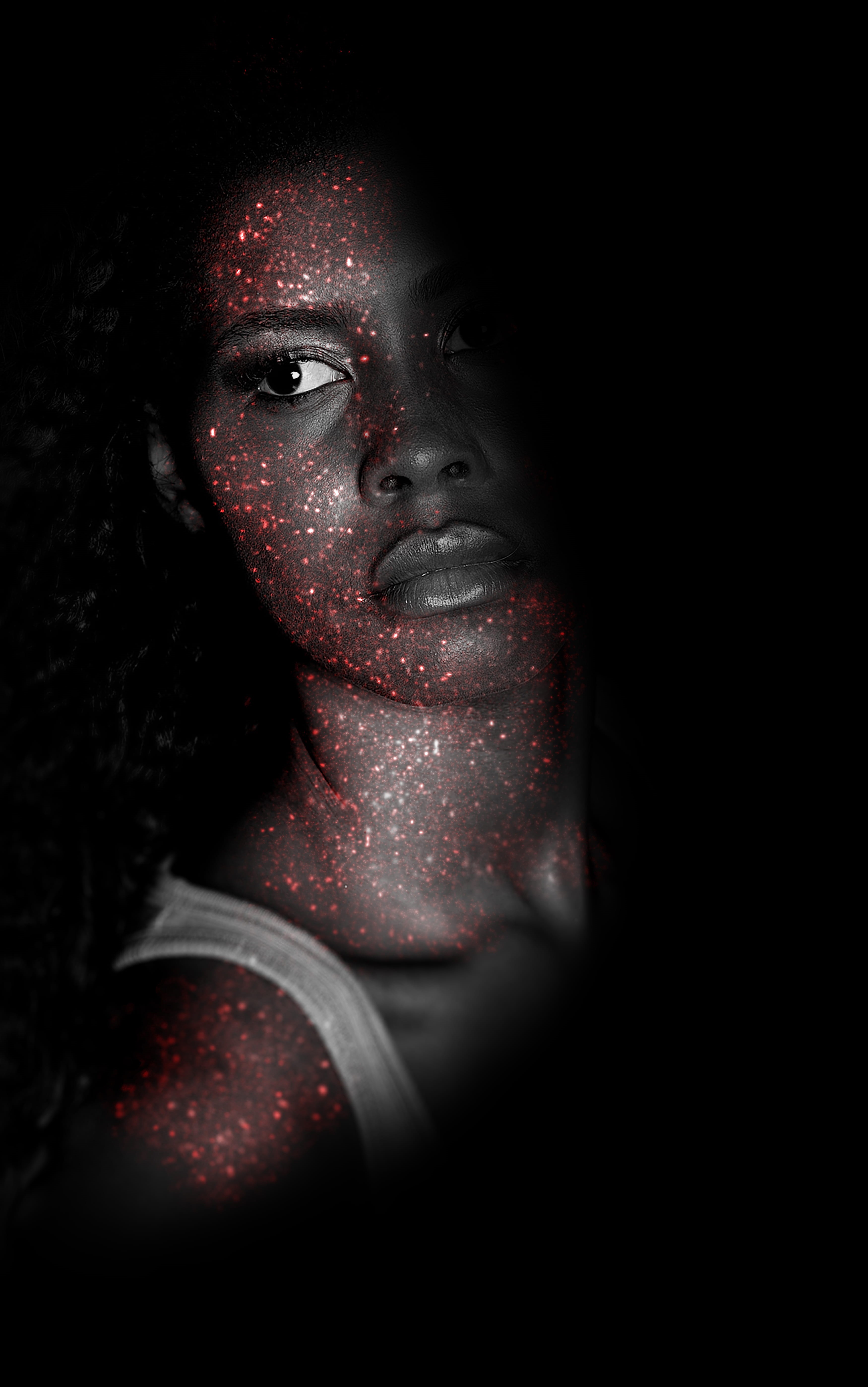 photography, glitter, horror, portrait, face, studio, evil, halloween, headshot, 5K, glow, blood, one person, design, sparkle, adult, spooky, fear, dark, Phone HD Wallpaper