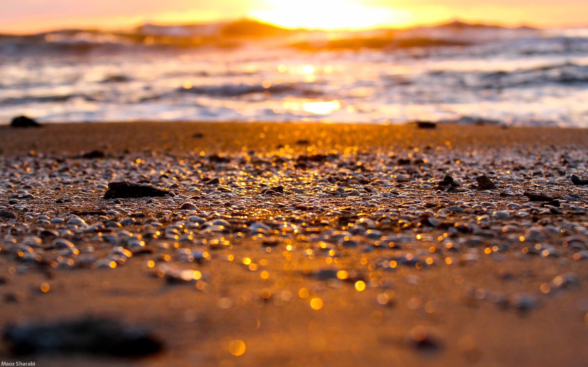 seascape, sand, day, tranquility, coastline, land, sunlight, blue, low tide, vacations, tilt, no People, water, surf, yellow, sun, seashore, summer, dusk, HD Wallpaper