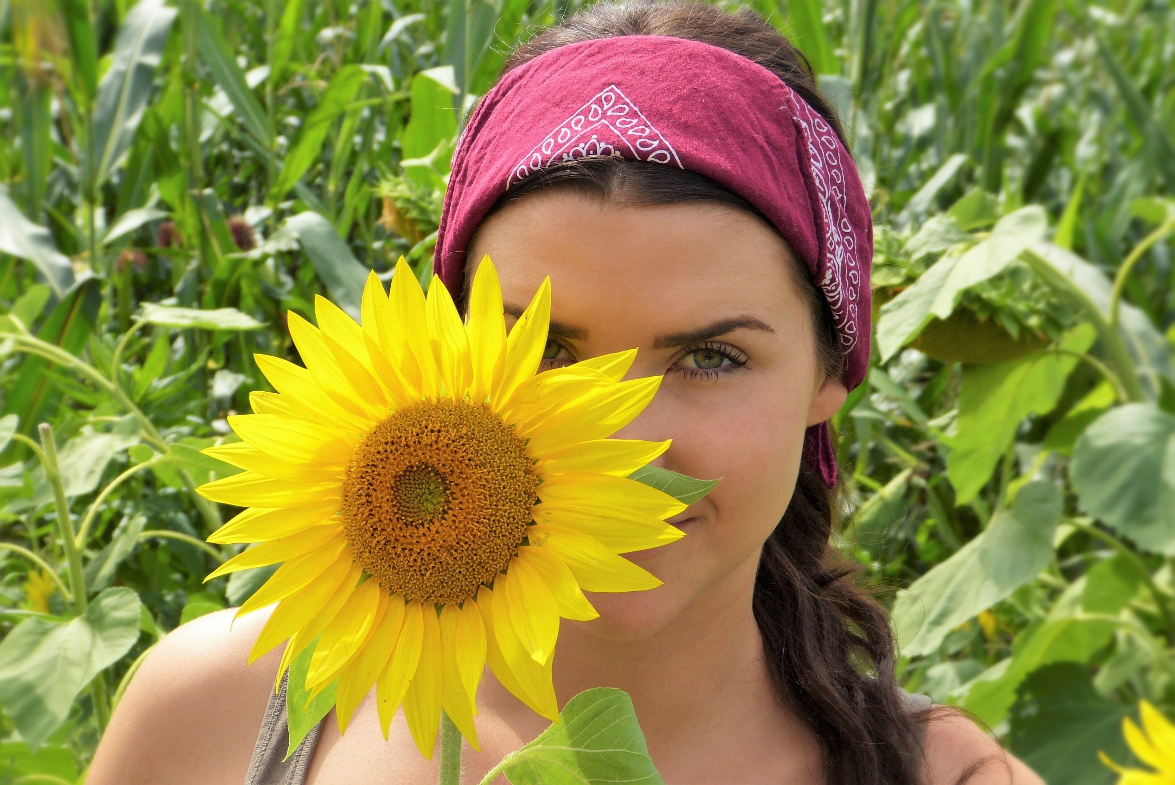 sunflower oil, hair, estrogen, growth, one person, out, heat, dom, enjoy, bless you, young, human, sun, eyes, view, female, women, herbicides, young woman, HD Wallpaper
