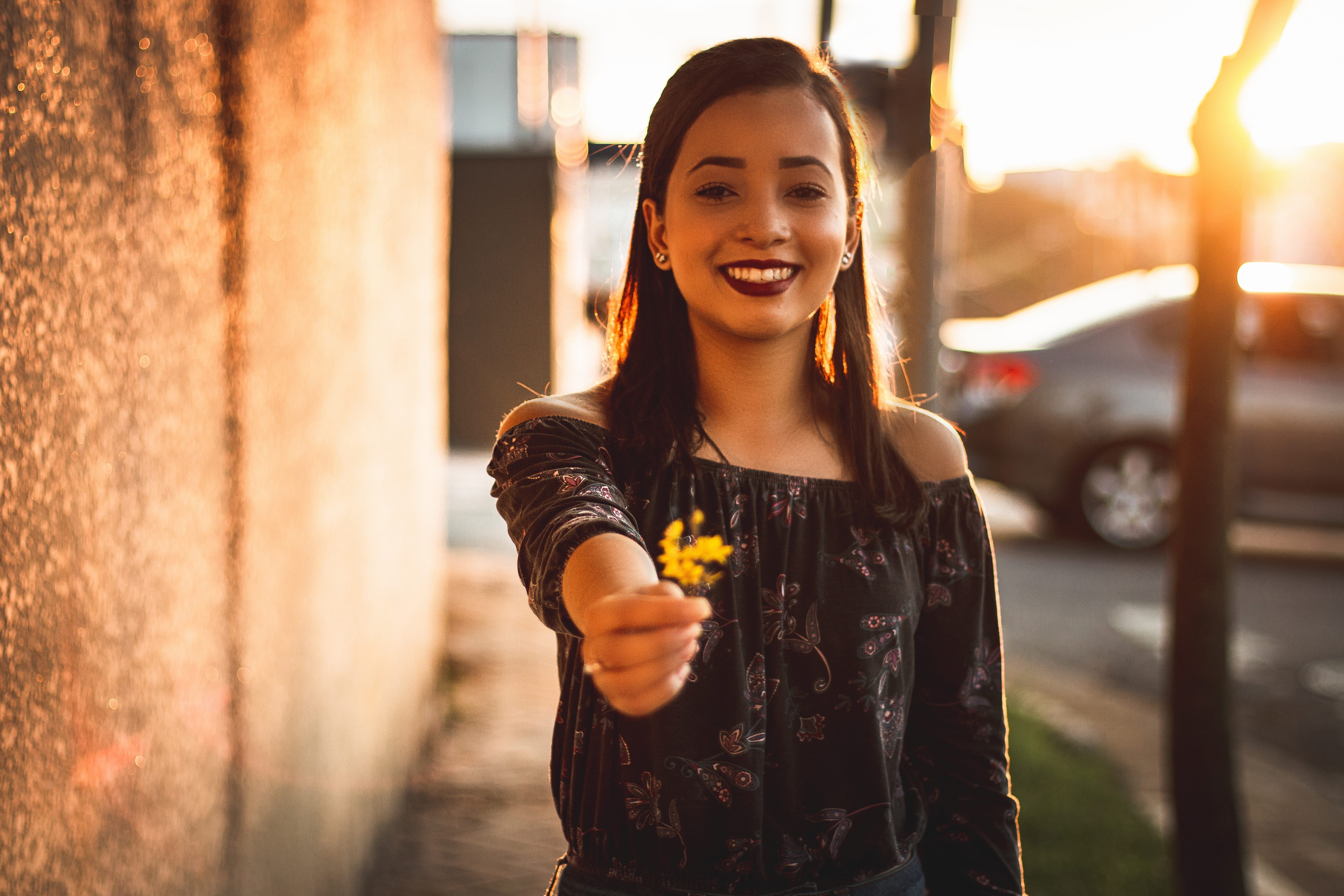 front view, #vietnamese, close-up, city, flower, daylight, standing, facial expression, beautiful, person, model, emotion, beautiful woman, waist up, portrait, HD Wallpaper