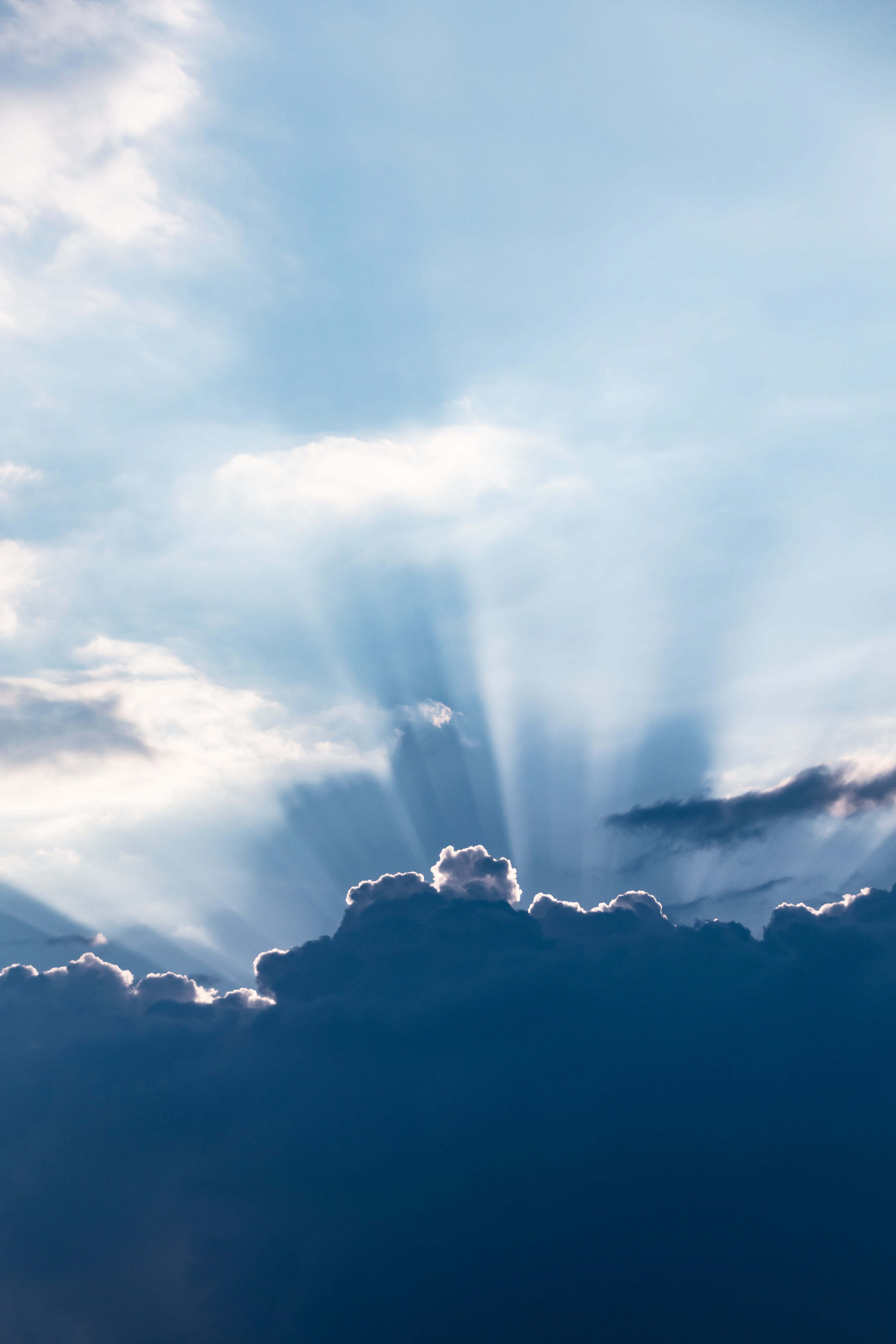 overcast, day, sliver lining, rays, stratosphere, light - Natural Phenomenon, cloudy, light, backgrounds, air, space, silhouette, sunbeam, no People, morning, Phone HD Wallpaper