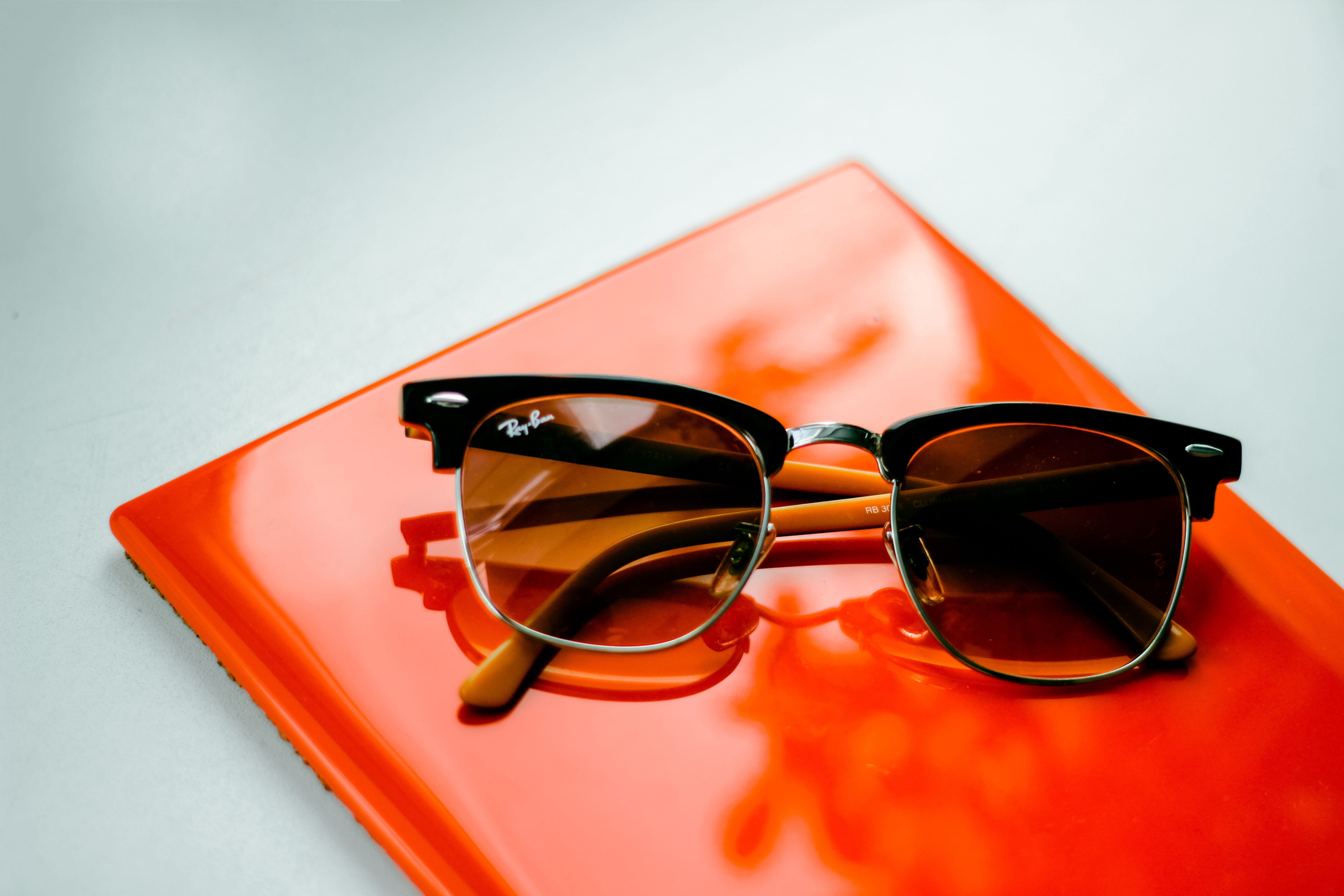 red, technology, sitting, still life, office, 5K, close-up, various, eyesight, fashion, glasses, personal Accessory, orange color, table, simplicity, business, HD Wallpaper