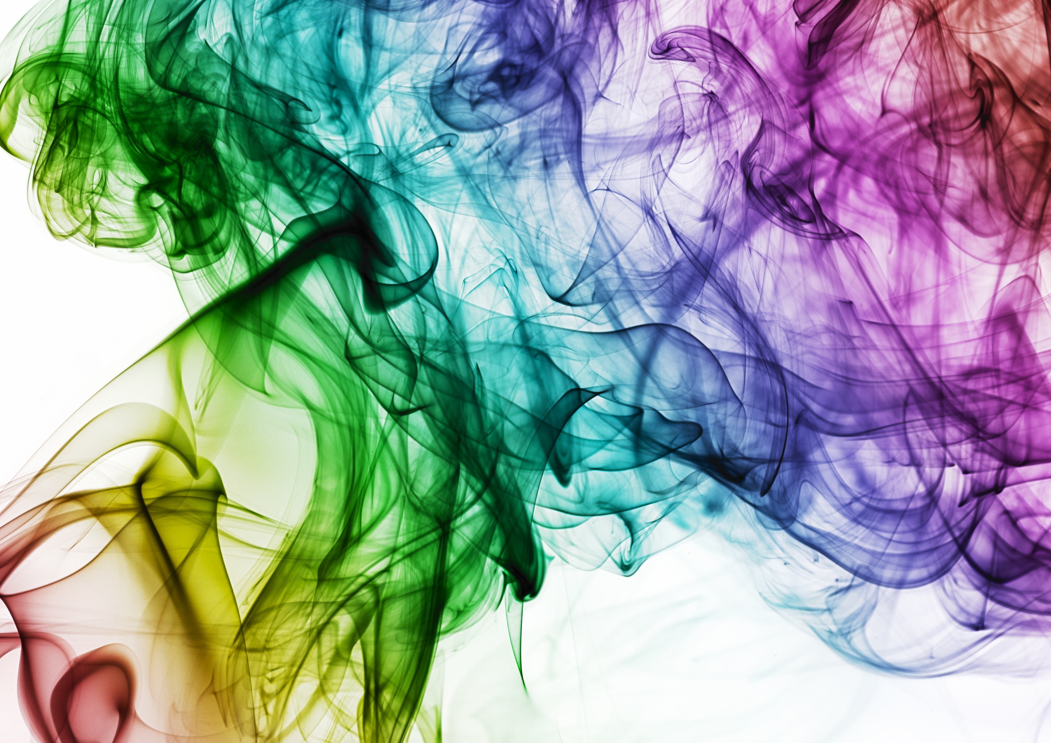 rainbow, backgrounds, turquoise colored, photography, swirl, smoke - physical structure, colour, blue, flowing, abstract, creative, indoors, color, effect, HD Wallpaper