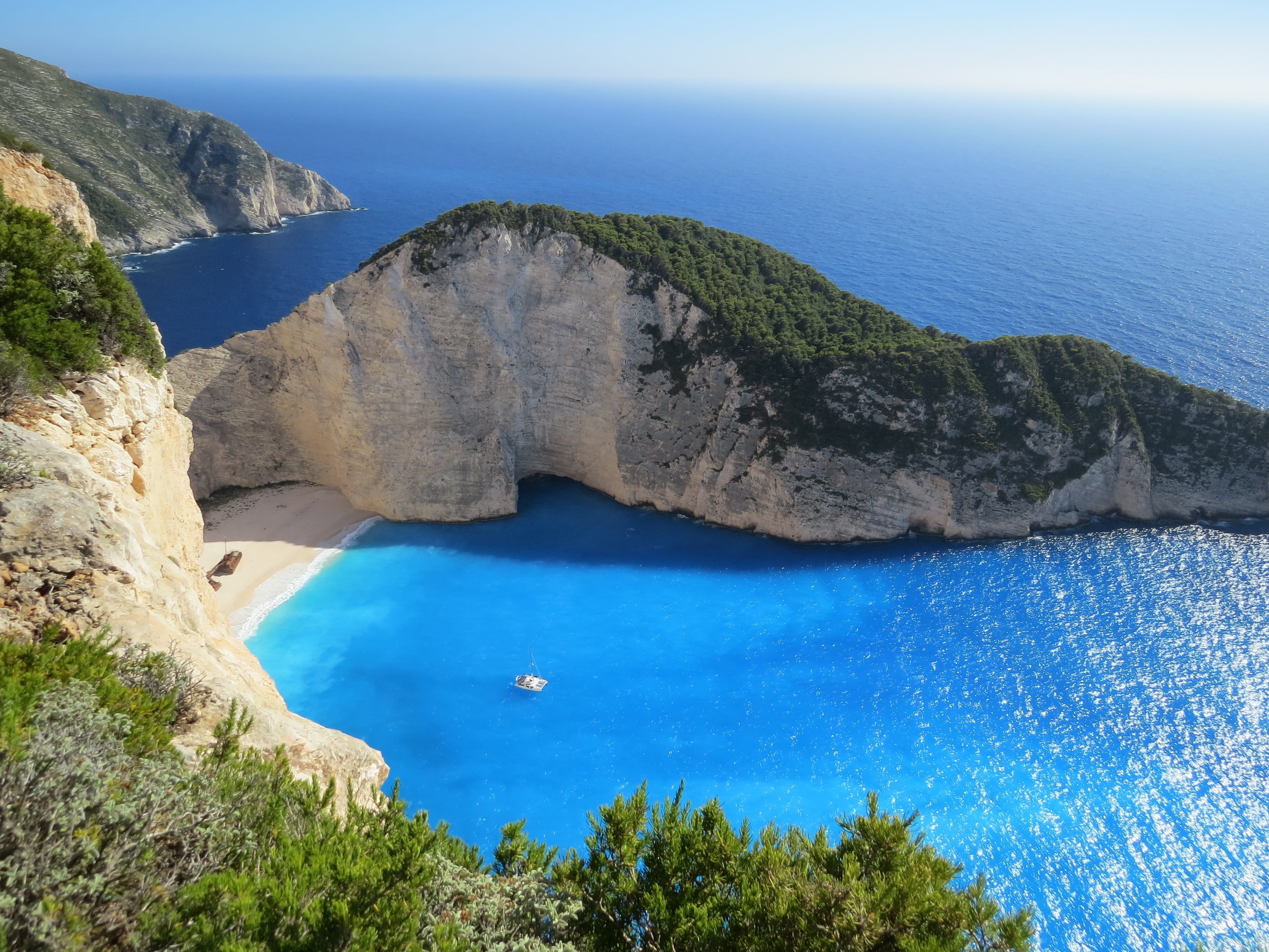 vacation, blue, water, rock, 4K, tranquil scene, scenic, clear, scenics - nature, tranquility, rock - object, birds eye view, coast, seascape, sea, no people, HD Wallpaper