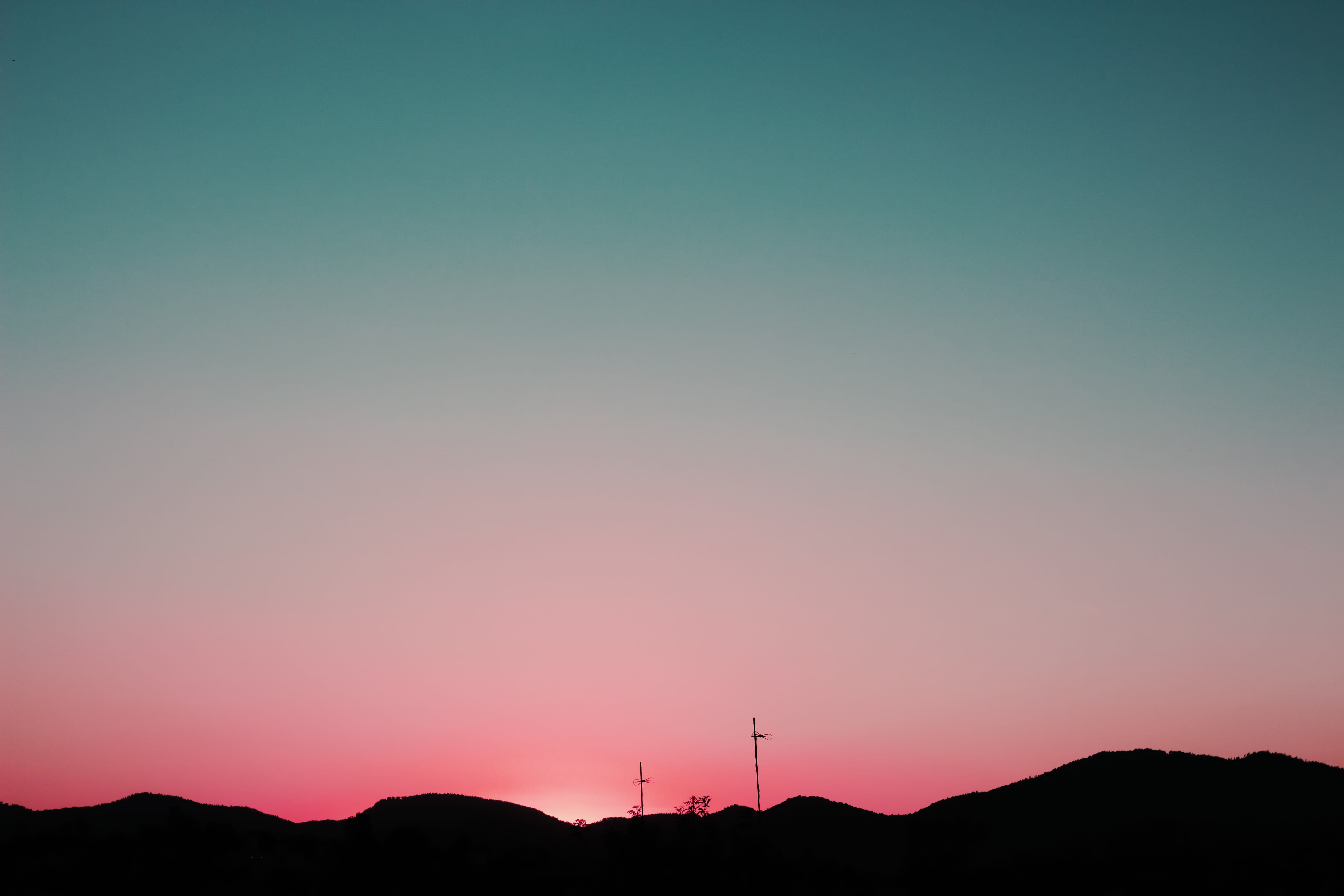 tranquil scene, orange, environment, blue, landscape, gradient, dusk, outdoors, land, sky, nature, silhouette, sunset, twilight, electricity, beautiful, HD Wallpaper