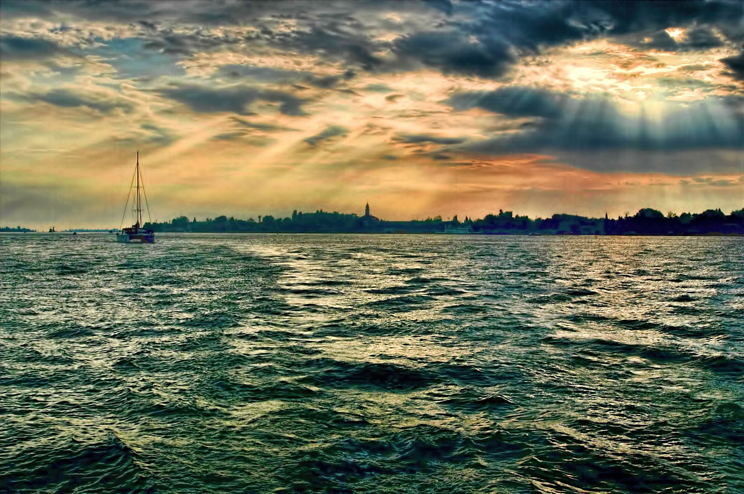 sea, summer, sunset, daytime, blue, sky, nature, nautical Vessel, cloud - Sky, water, ocean, 2K, calm, clear, HD Wallpaper