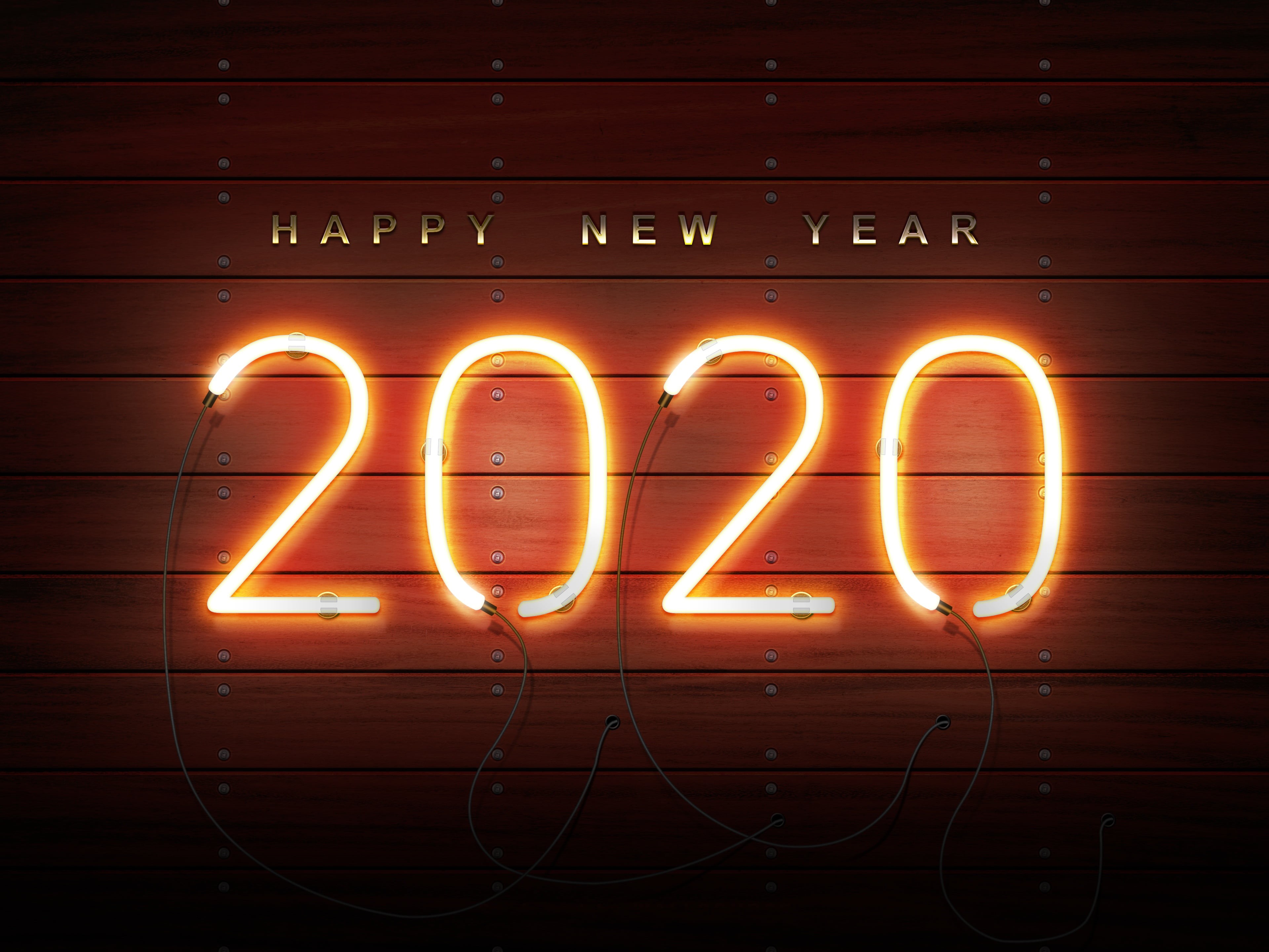 neon, 4K, new year, new year 2020, happy new year, HD Wallpaper