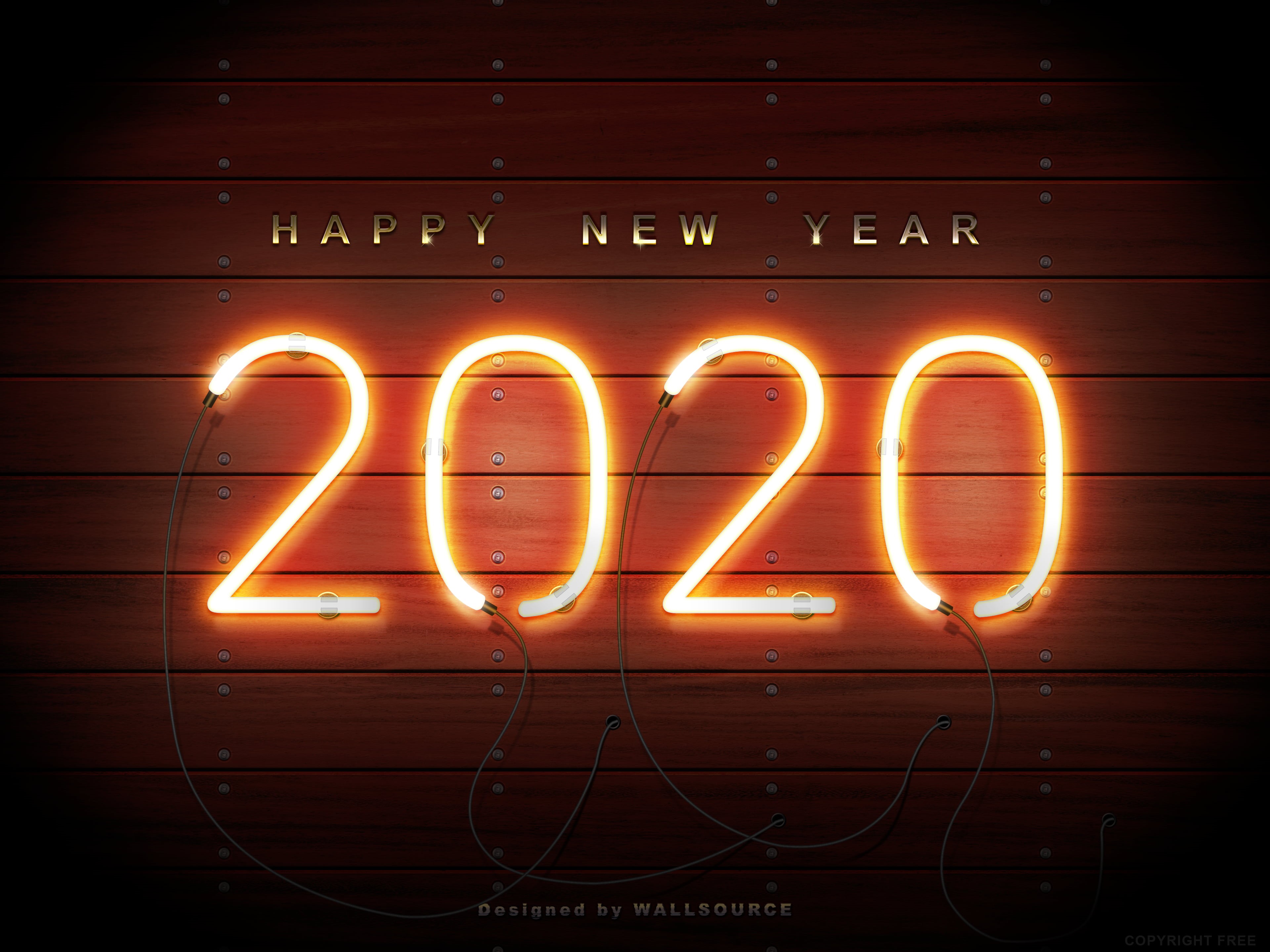 neon, 2020, wood, 4K, Happy New Year, HD Wallpaper