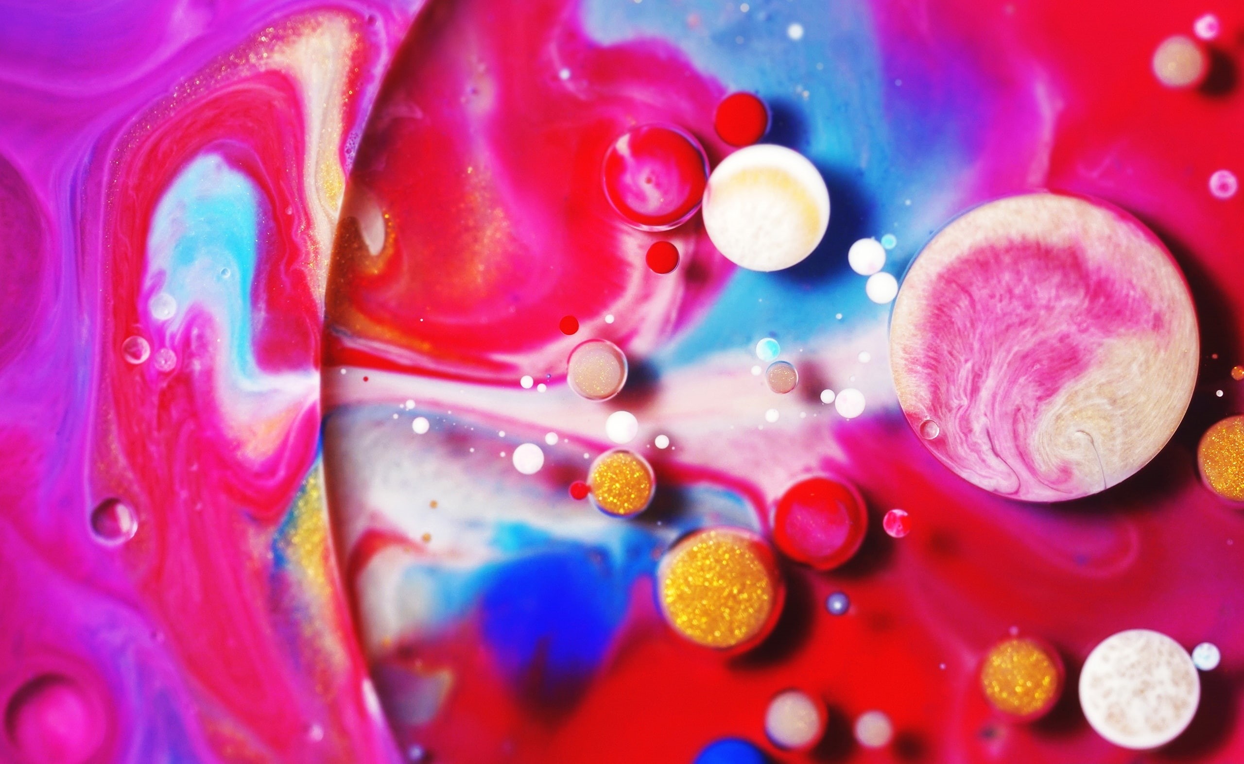 liquid, no people, pink color, Artwork, Bubbles, red, water, abstract, close-up, Aero, mixture, indoors, Color, food, animal, blue, creativity, Macro, bubble, HD Wallpaper