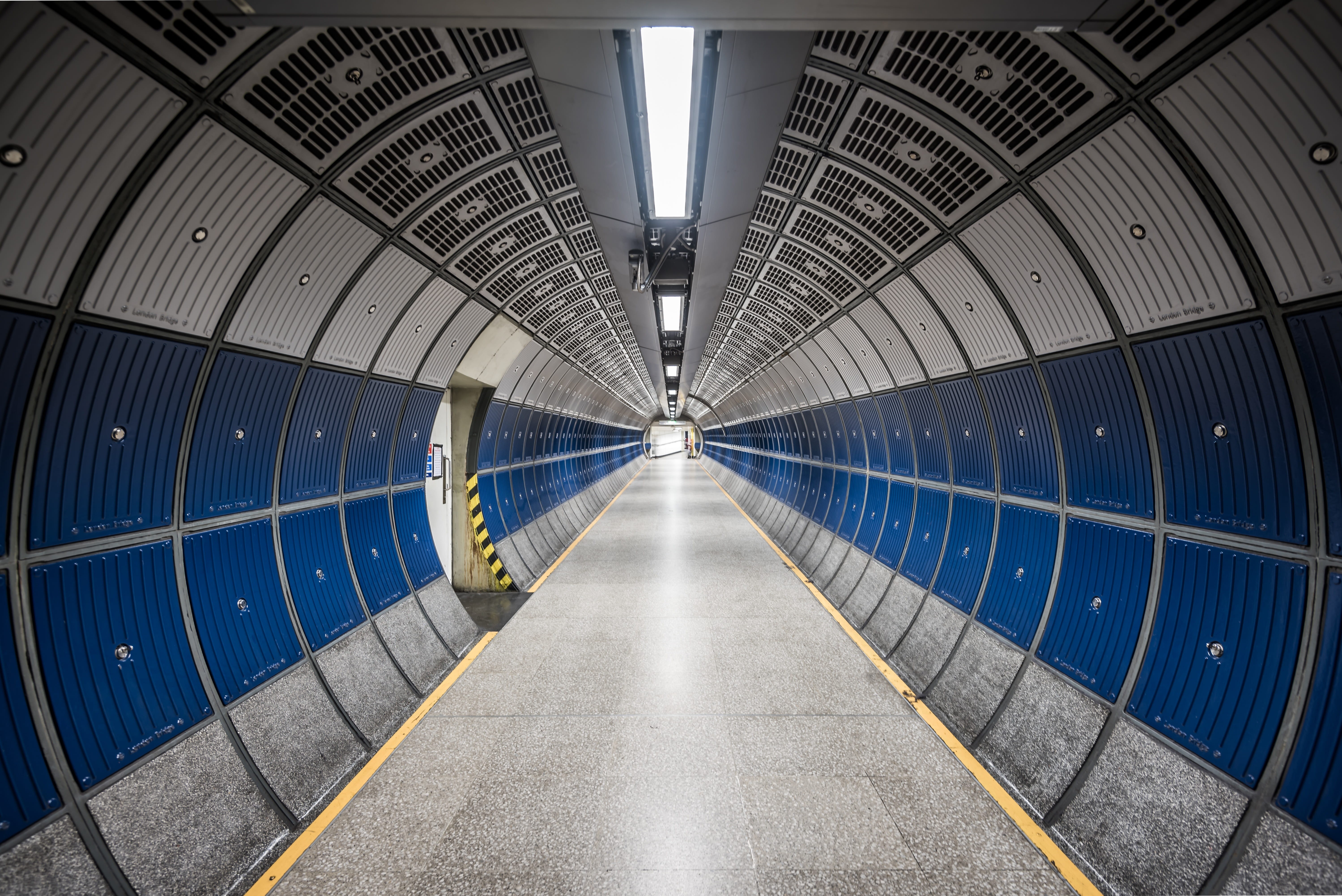 passage, hallway, space, subway station, long, footpath, indoor, futuristic, ceiling, transportation, structure, 5K, round, circle, vanishing point, underpass, HD Wallpaper