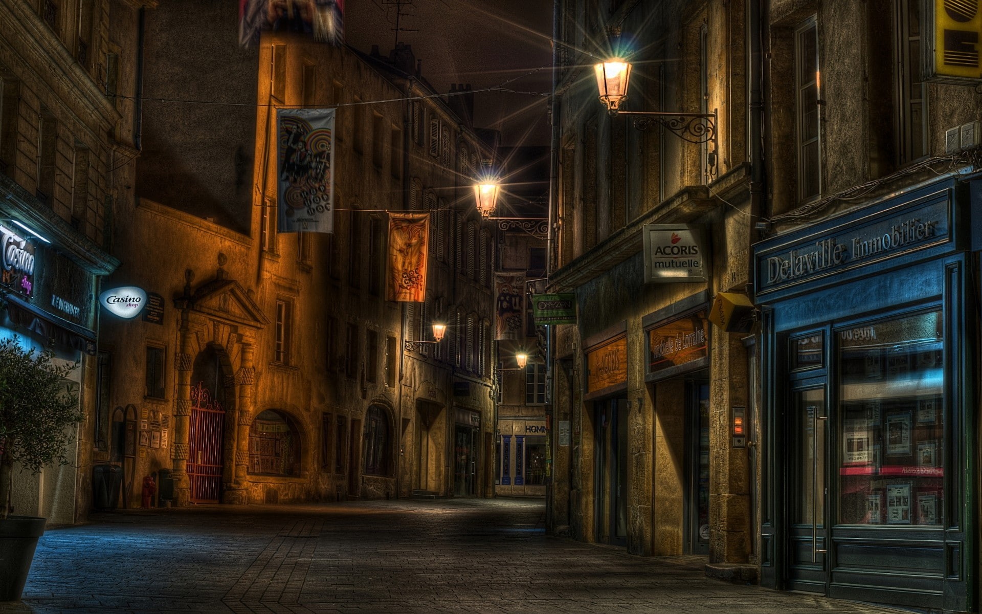 electricity, street, the way forward, direction, urban, built structure, alley, outdoors, building exterior, light, night, residential district, footpath, HD Wallpaper