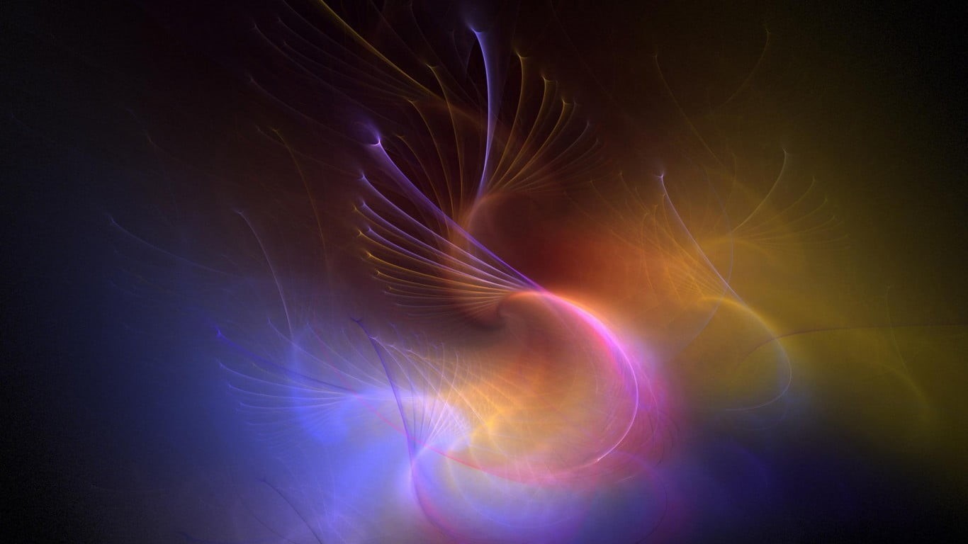 digital art, multi colored, studio shot, luminosity, blue, 720P, bright, illuminated, colorful, purple, black background, shapes, pattern, blurred motion, HD Wallpaper